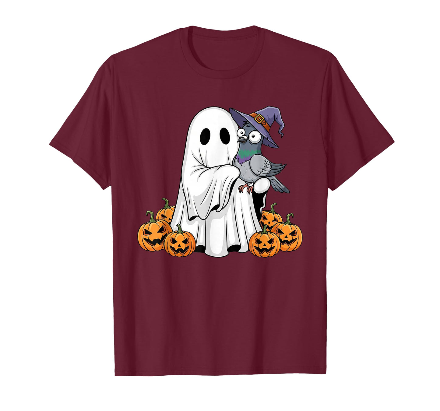 Funny Ghost Pigeon Pumpkin Halloween Kids Mens Womens T-Shirt