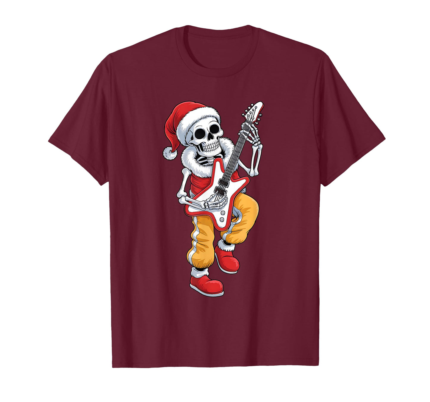 Xmas Santa Skeleton Playing Guitar Rock Funny Christmas T-Shirt