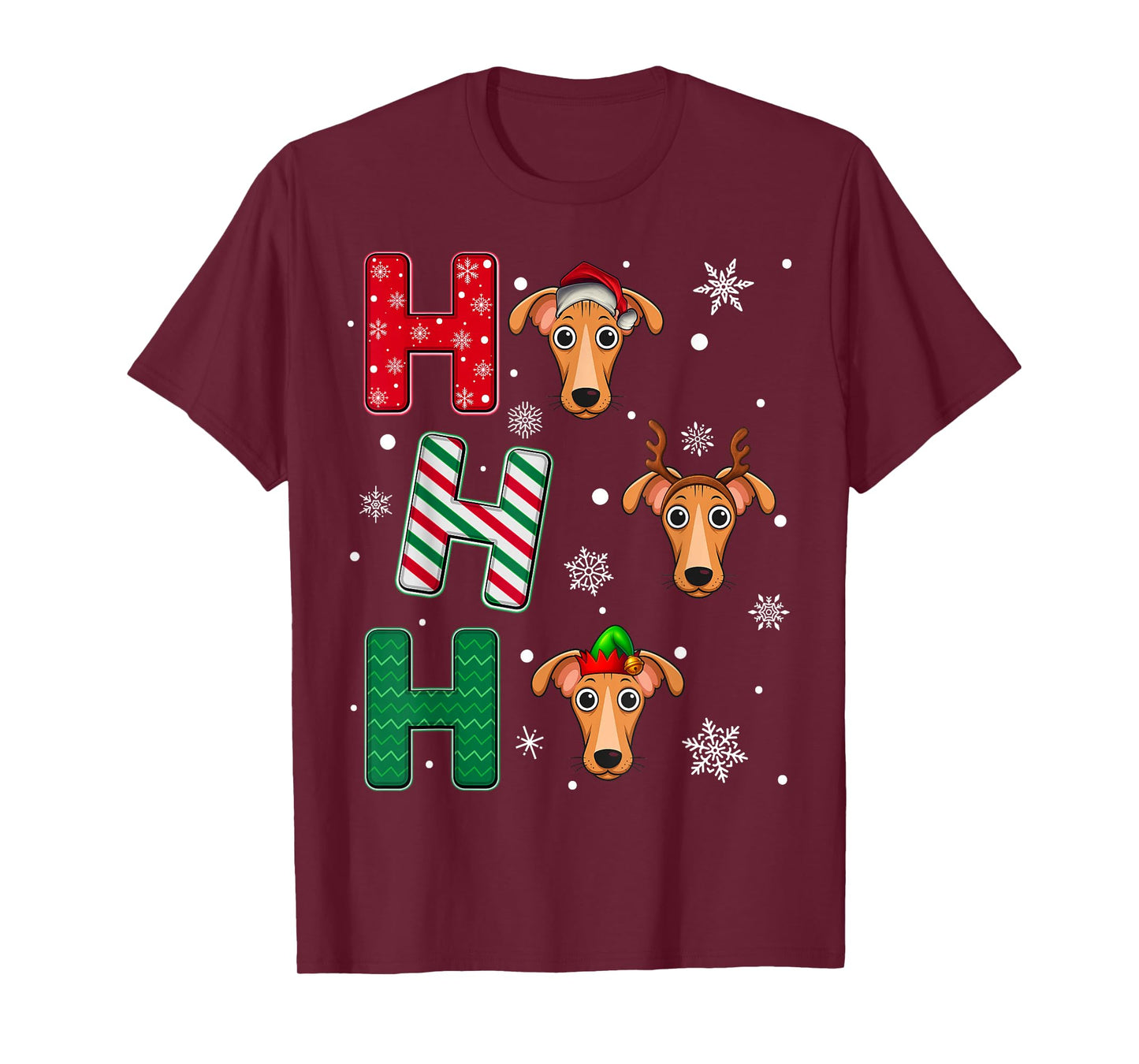 Ho Ho Ho Greyhound Dog Matching Christmas Santa Elf Xmas T-Shirt