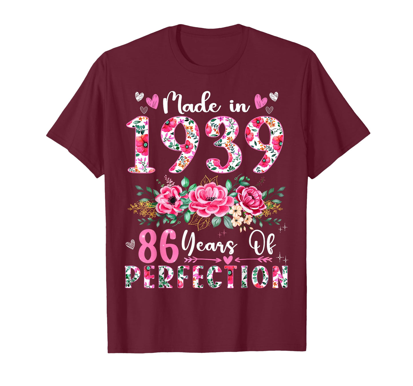 86 Year Old Made In 1939 Floral 86th Birthday Women T-Shirt
