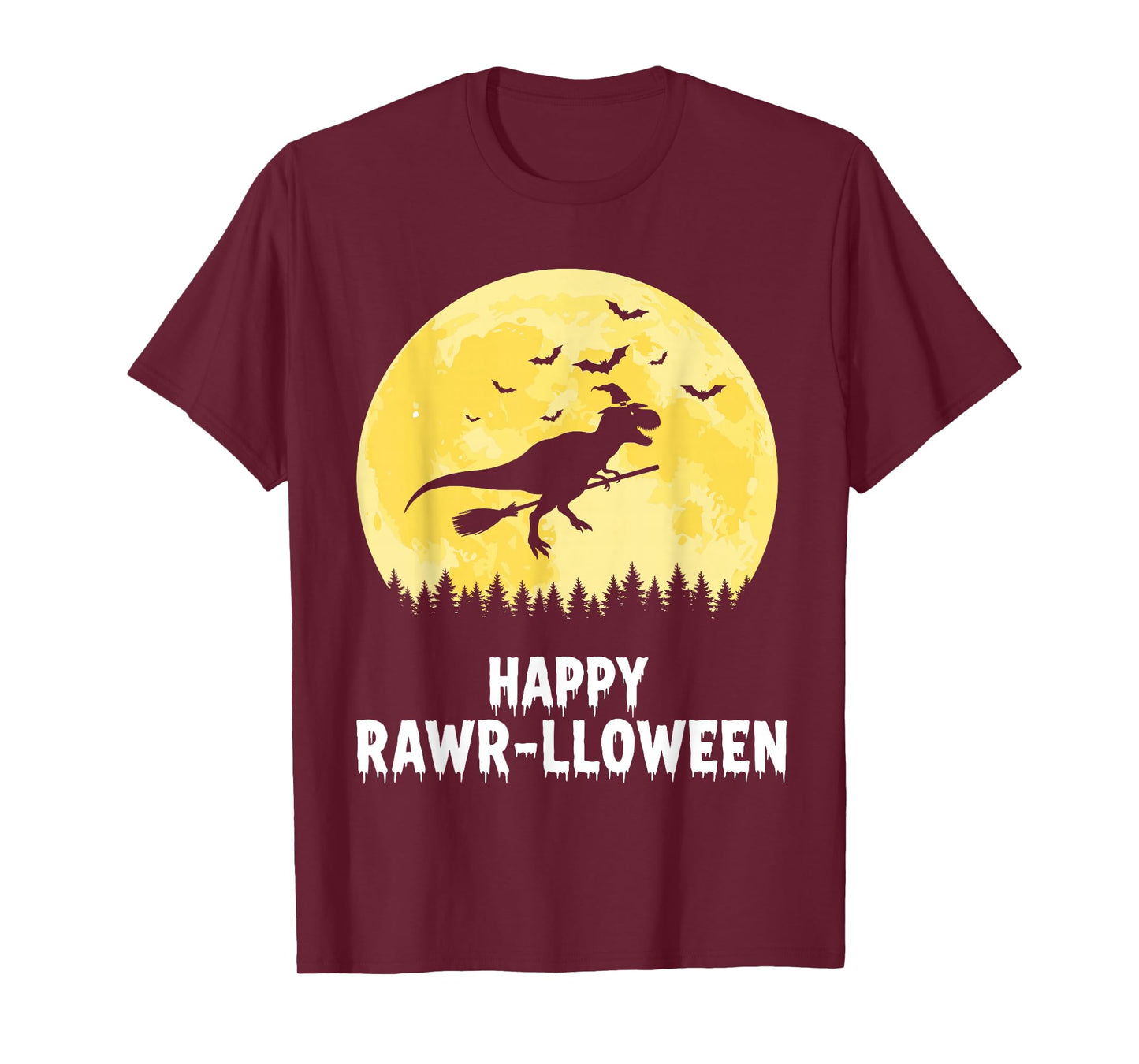 Happy Rawr-lloween Funny Halloween T Rex Flying Witch T-Shirt