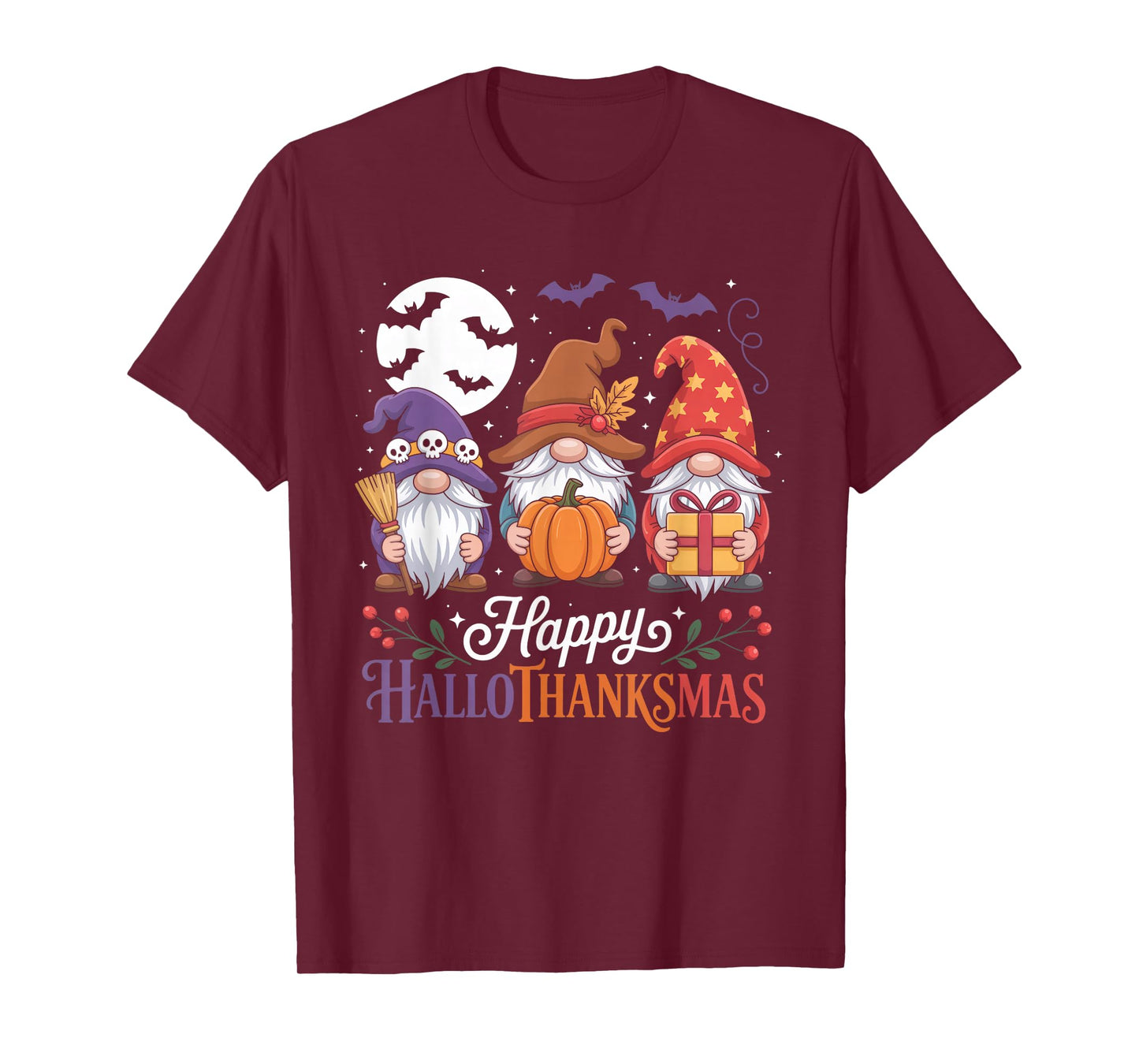 Halloween Thanksgiving Christmas Happy HalloThanksMas Gnomes T-Shirt