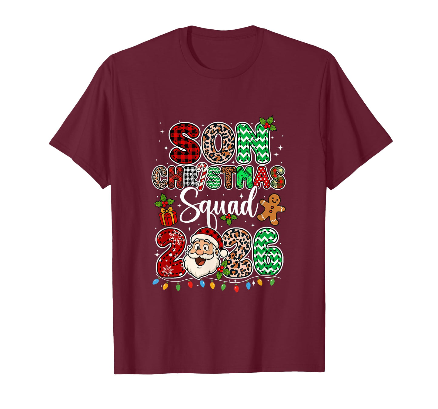 Son Christmas Crew 2026 Leopard Funny Santa Family Group T-Shirt