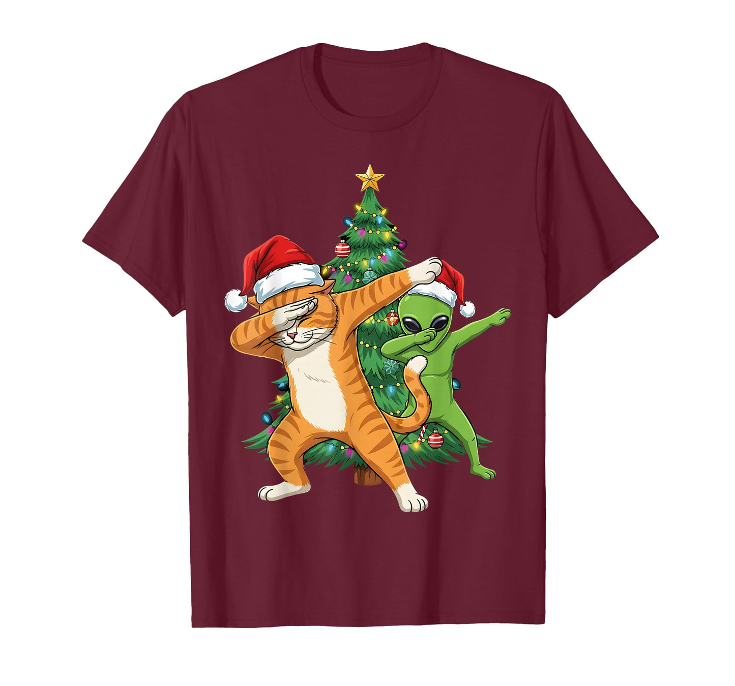 Dabbing Cat Alien Christmas Tree Santa Xmas Funny Boys Men T-Shirt
