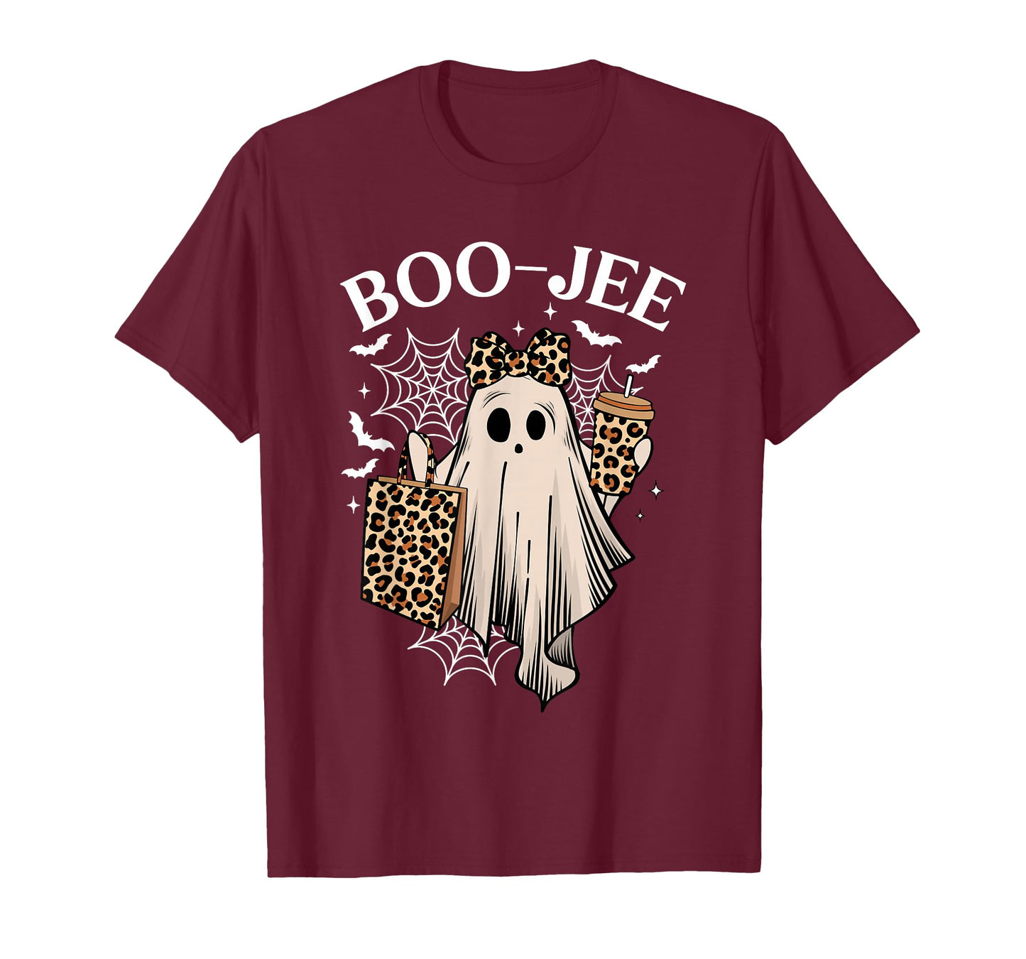 Coquette Leopard Ghost Coffee Boo JEE Halloween Boujee Ghost T-Shirt