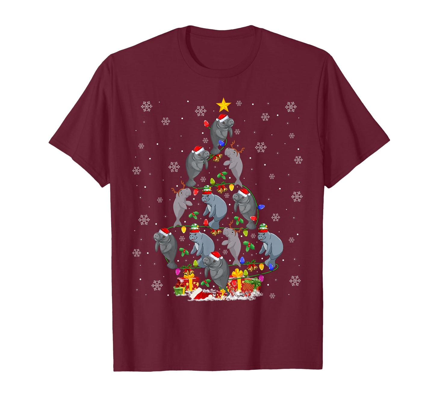 Manatee Christmas Tree Decor Holiday Santa Manatee Xmas T-Shirt