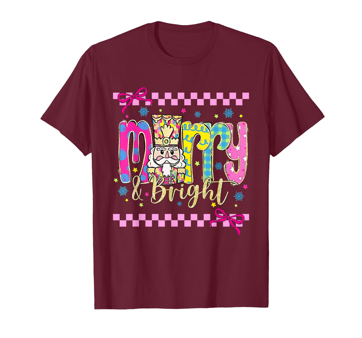 Coquette Bow Merry Bright Christmas Xmas Pajamas Holiday T-Shirt