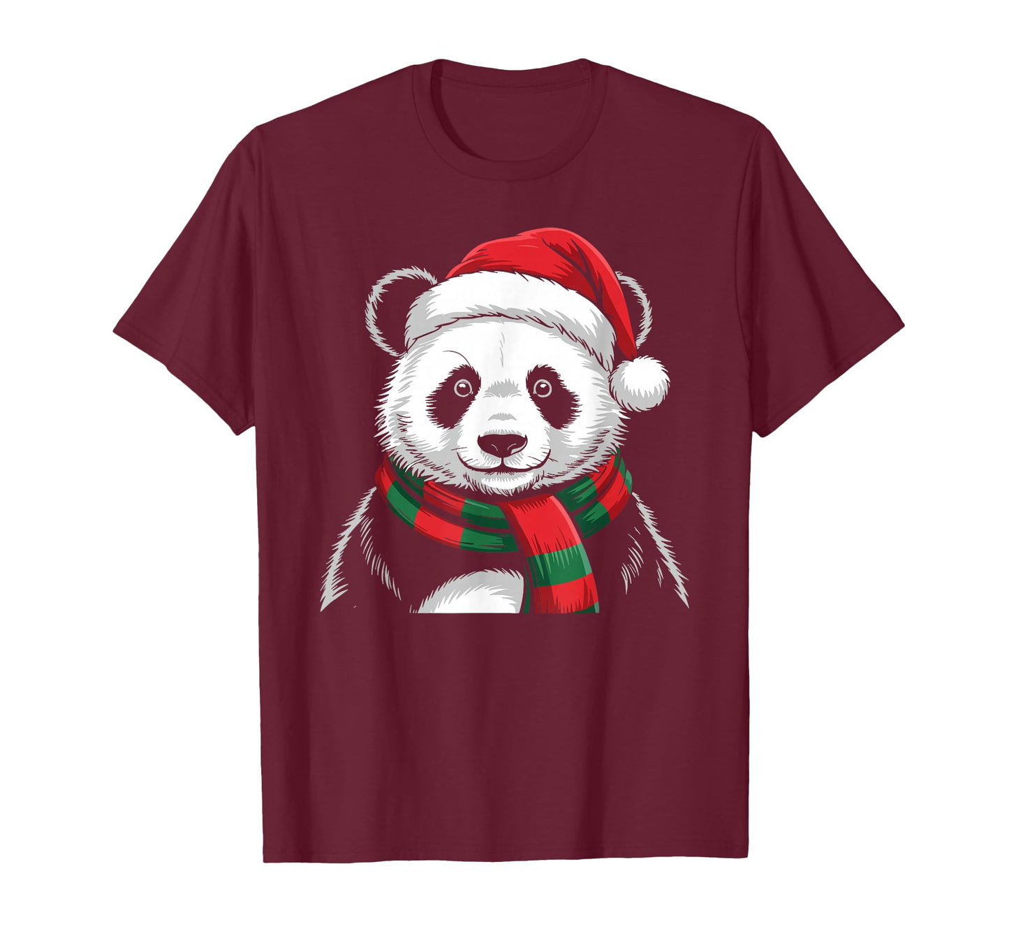 Panda Xmas Santa Hat Scarf Christmas Costume T-Shirt