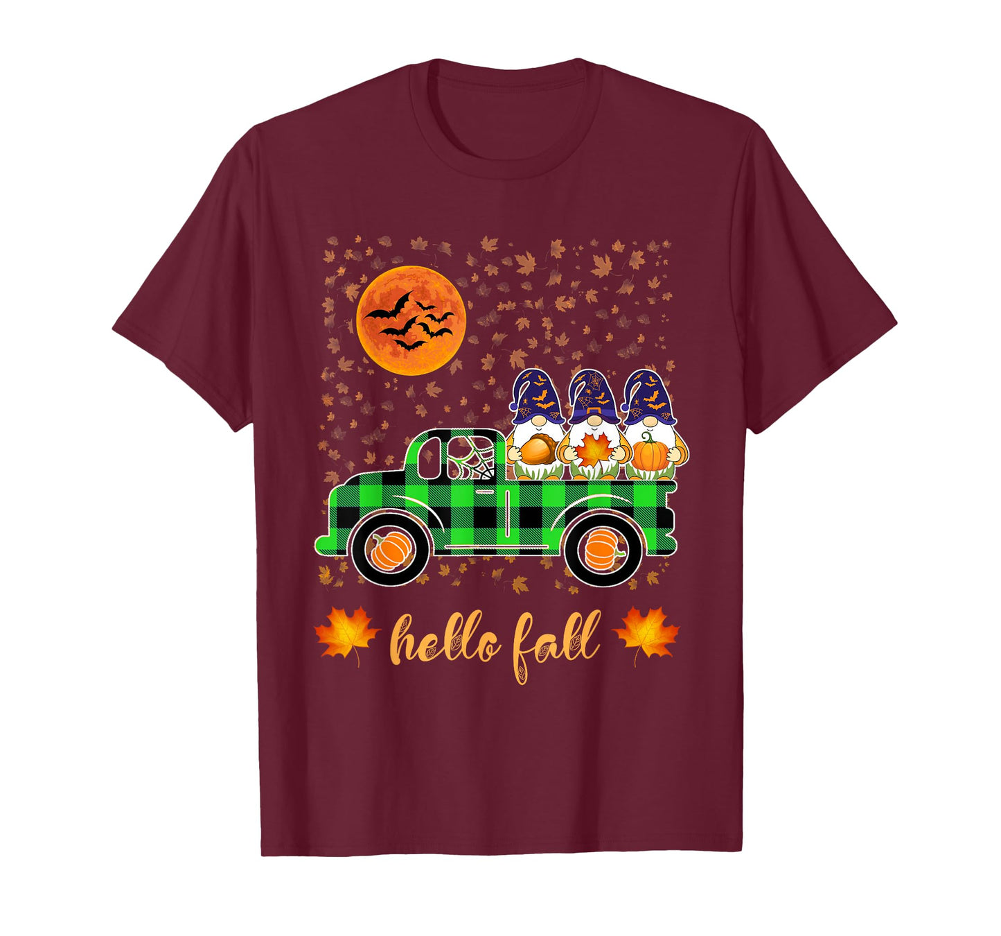 Funny Halloween Gnomes Witch Holding Pumpkin Riding Truck T-Shirt