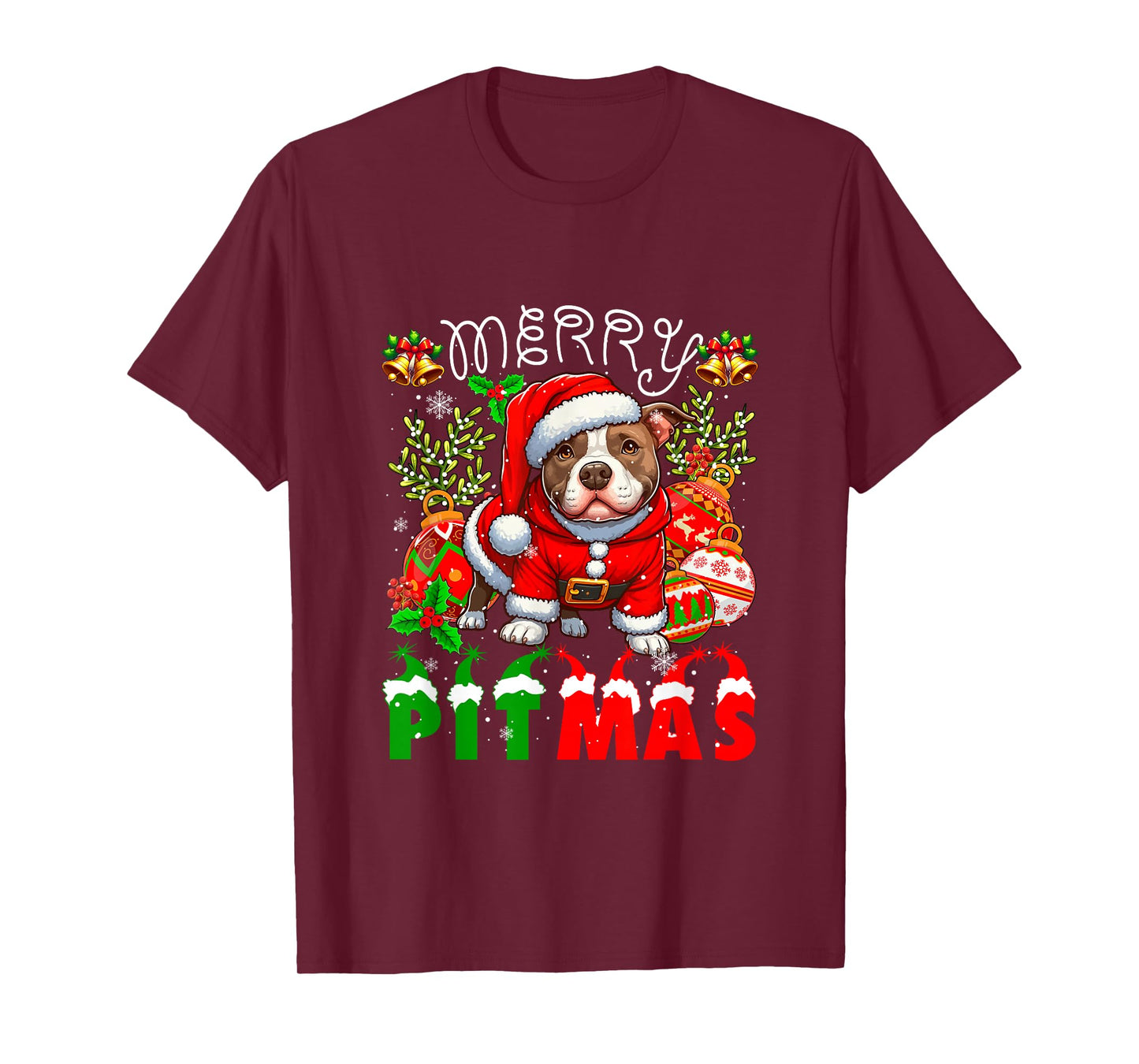 Merry Pitmas Santa Pit Bull Decorating Xmas Owner Family T-Shirt