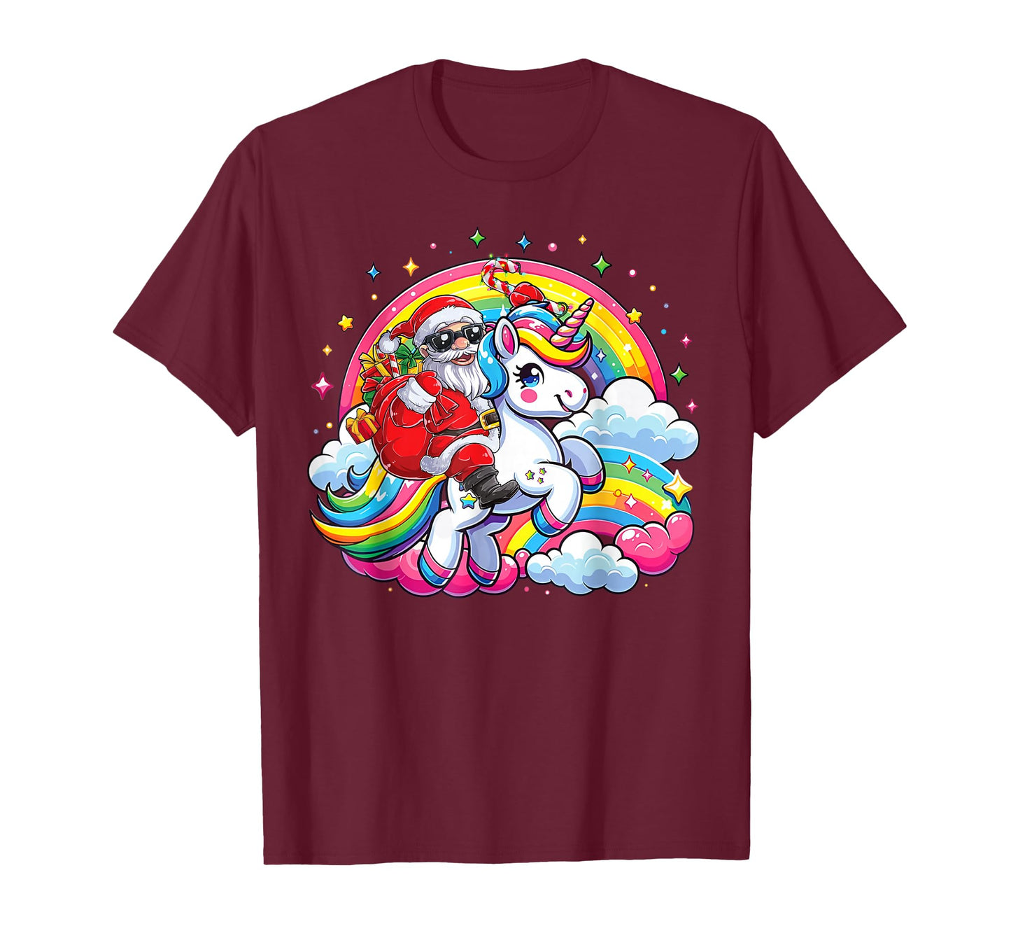 Funny Christmas Santa Riding Unicorn Xmas Girls Women Kids T-Shirt