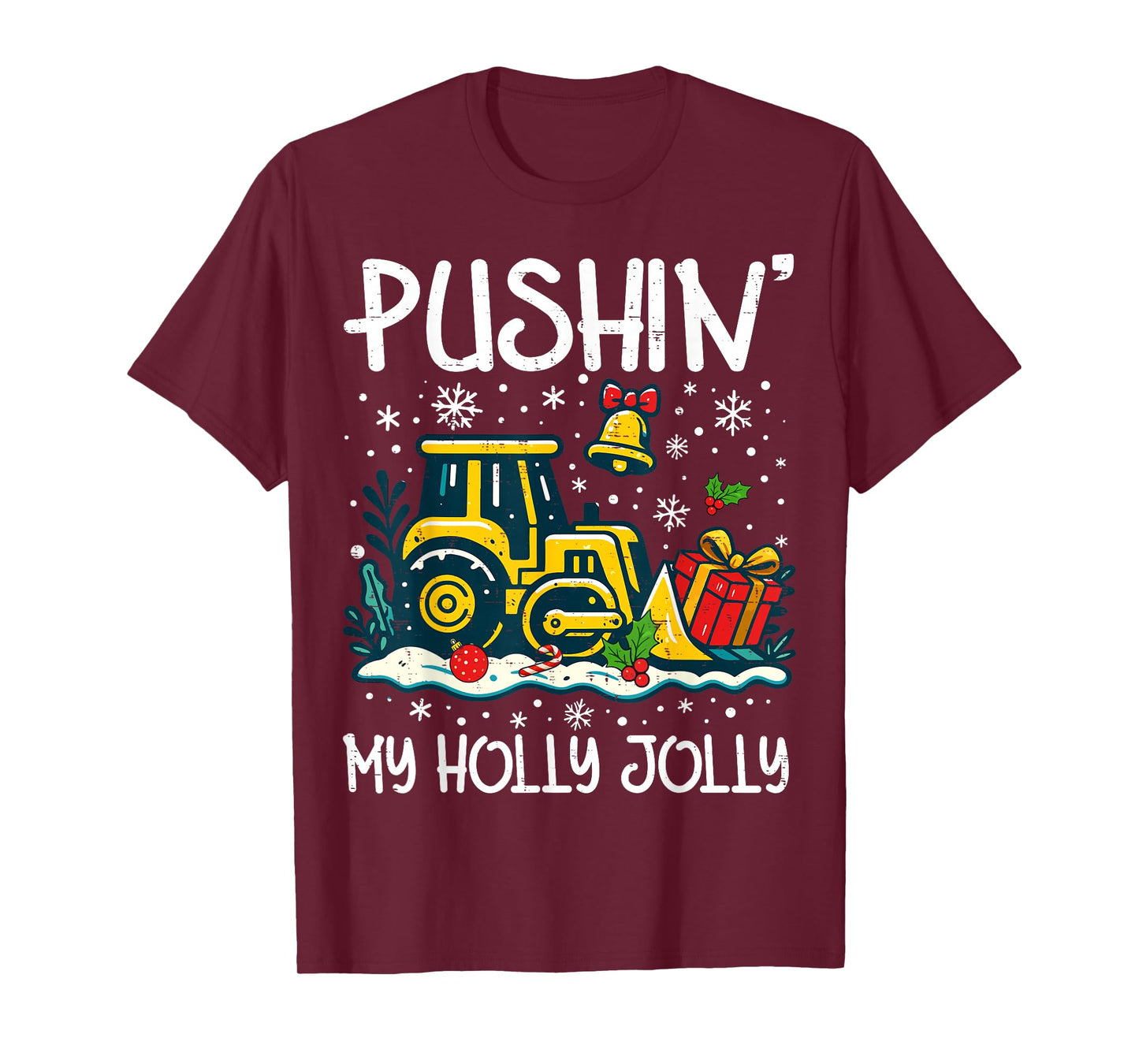 Pushin My Holly Xmas Jolly Tractor Christmas Kids Boy Pjs T-Shirt