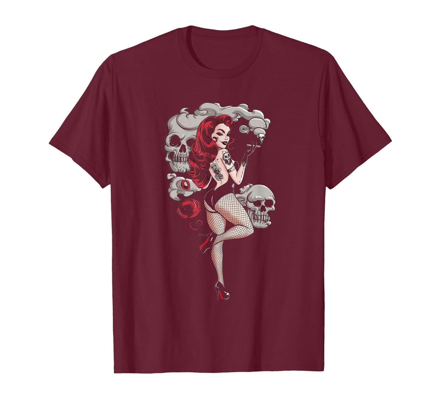 Tattoo Goth Pin-up Girl with Skull Vintage Horror Rockabilly T-Shirt