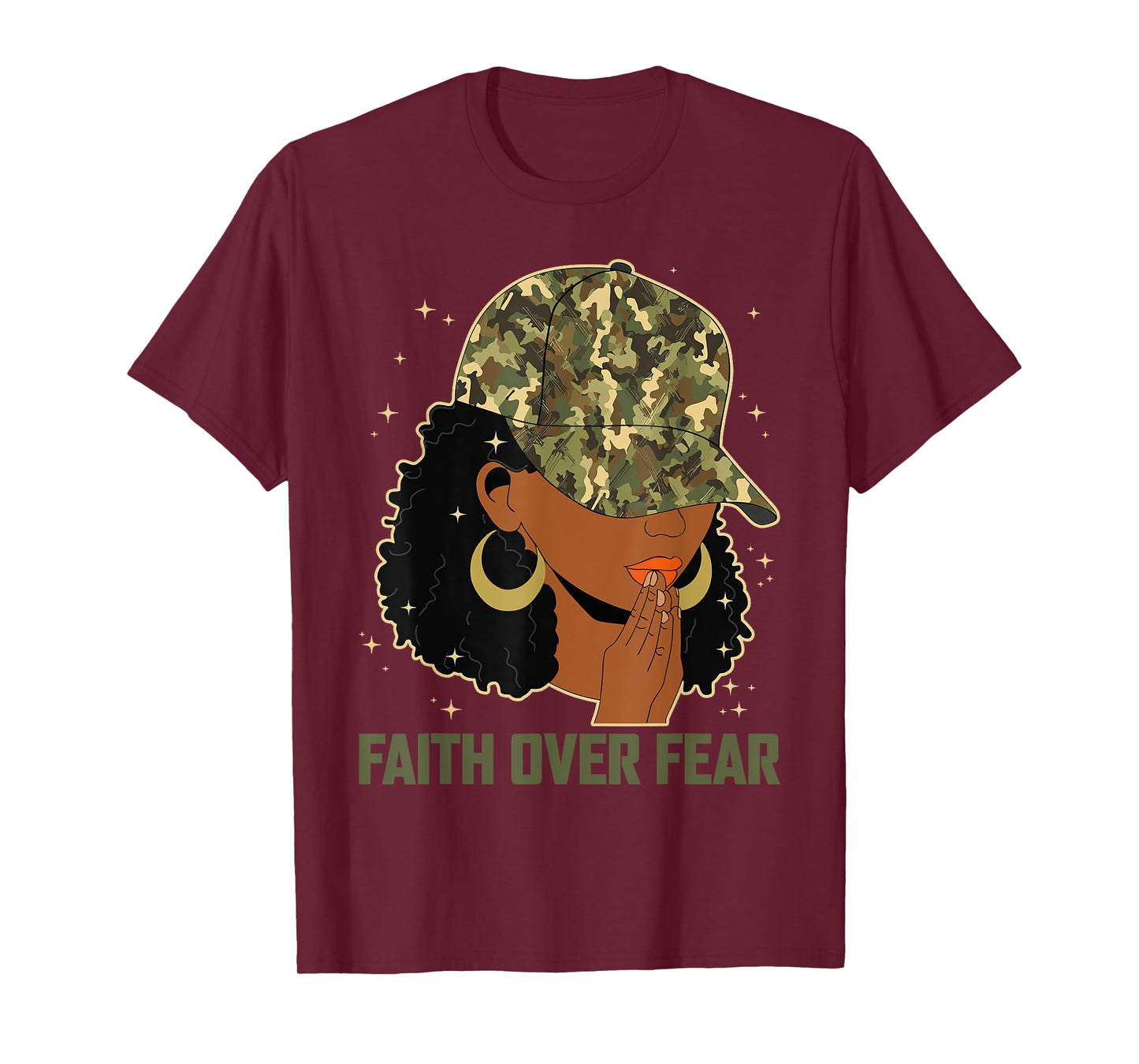 Faith Over Fear Christian Camo African American Afro Women T-Shirt
