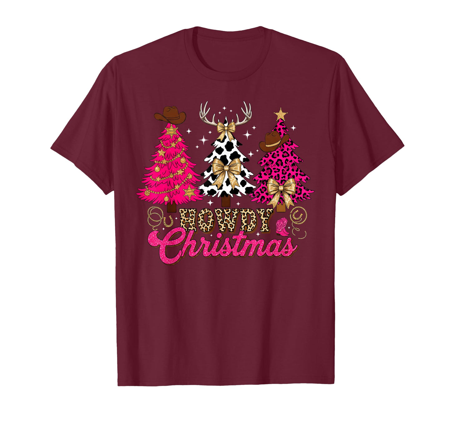 Howdy Christmas Cowboy Western Xmas Trees Pajamas Holiday T-Shirt
