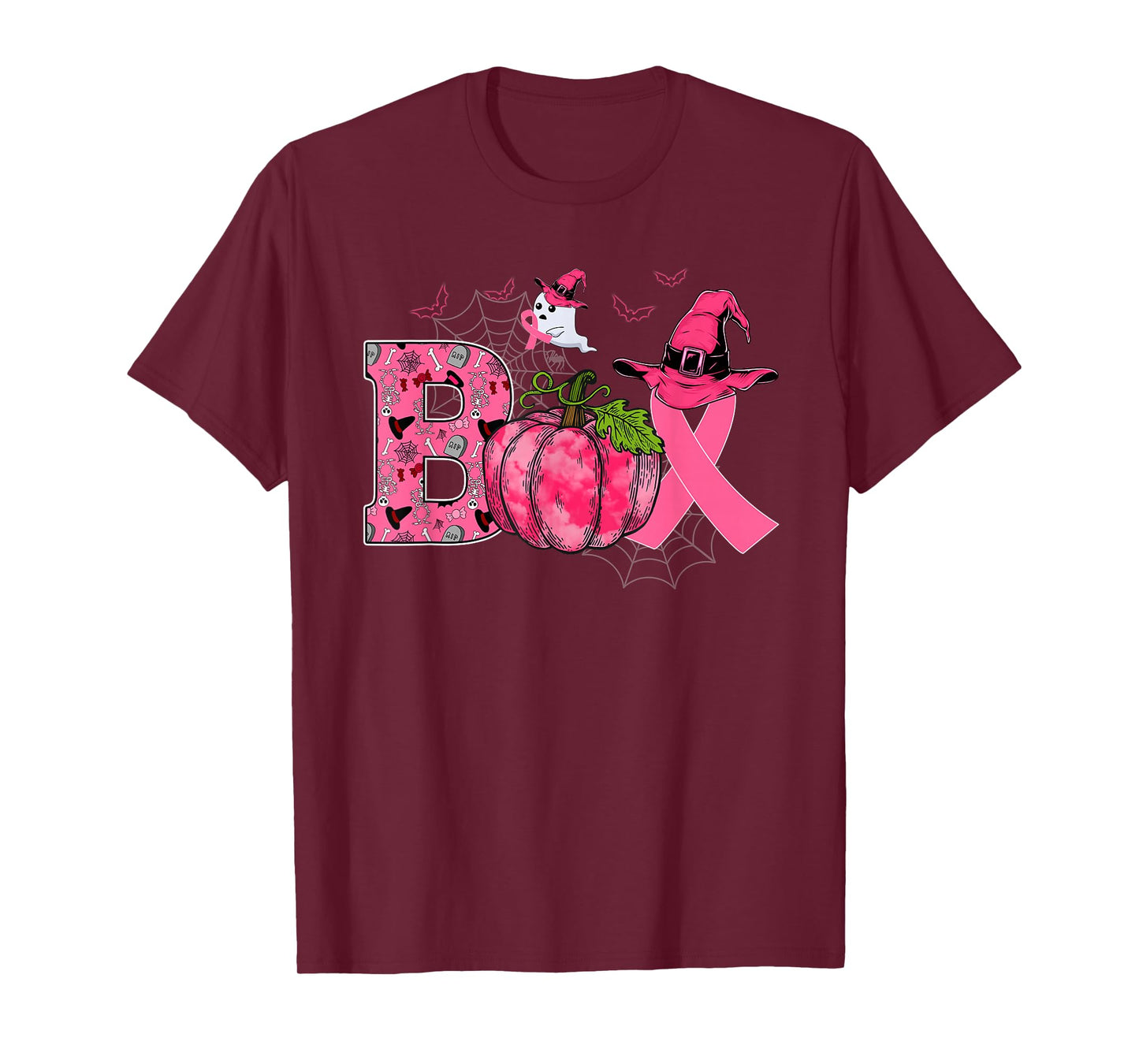 Boo Breast Cancer Pink Ribbon Ghost Witch Pumpkin Halloween T-Shirt