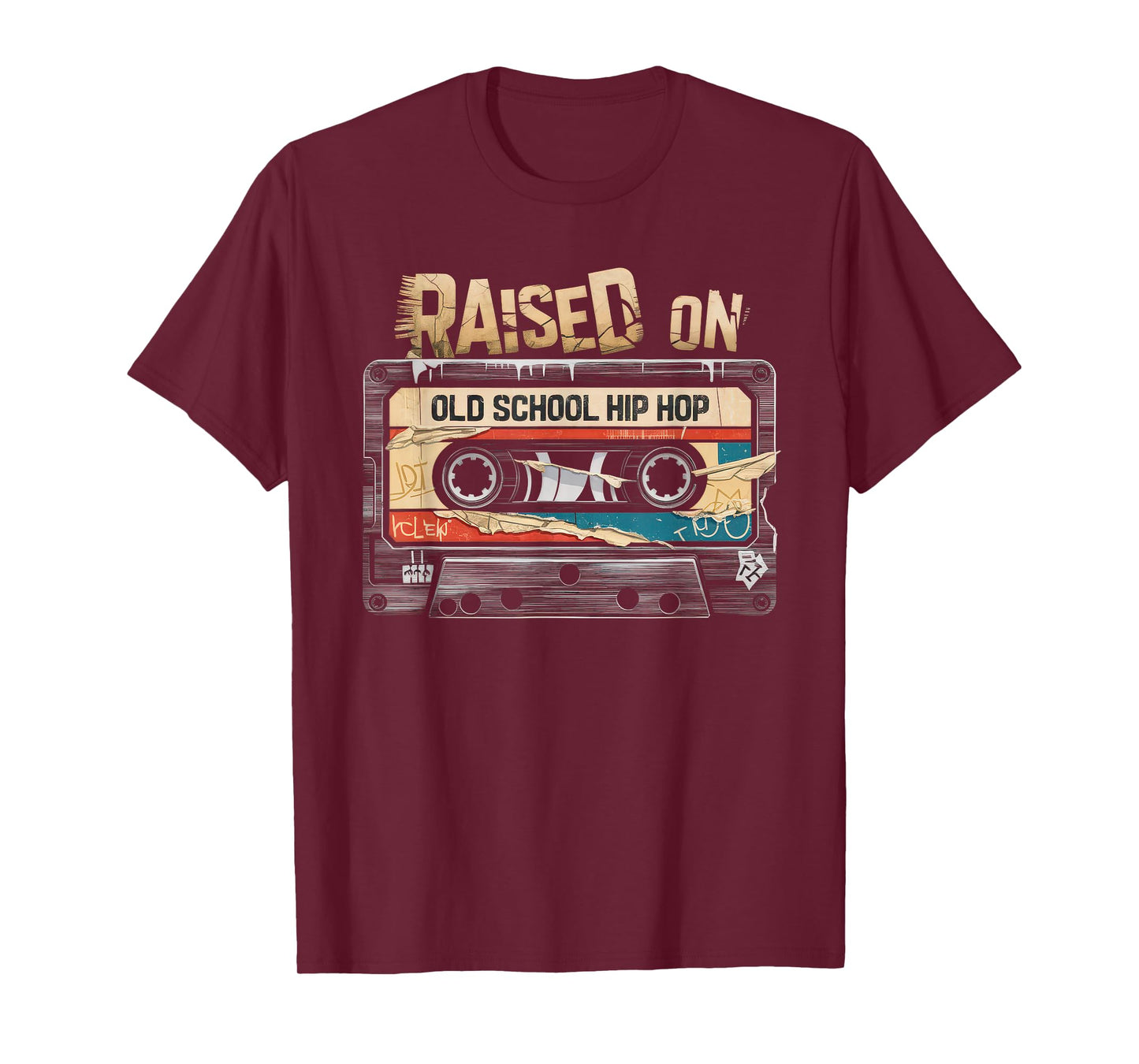 RAISED ON OLD SCHOOL HIP HOP Tshirt Cassette Graffiti Rap T-Shirt