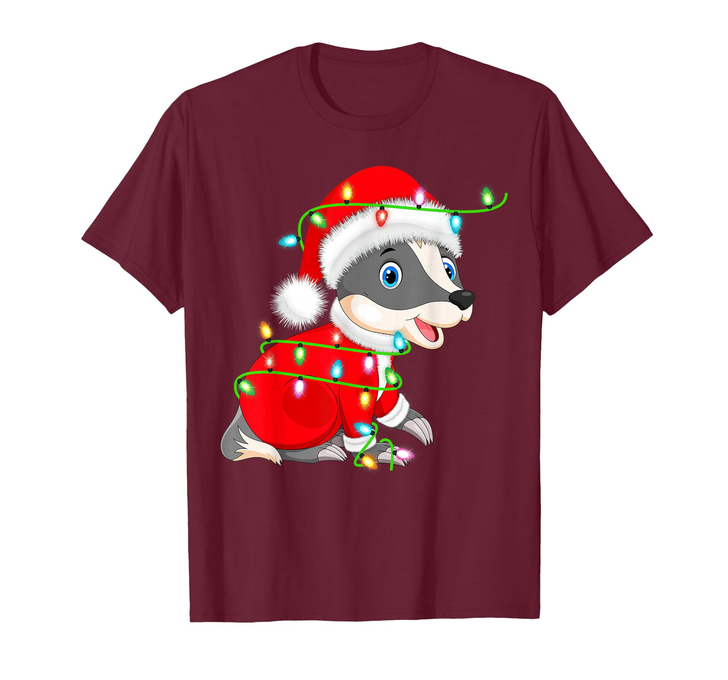 Badger Christmas Lights Santa Costume Cute Animal Xmas T-Shirt