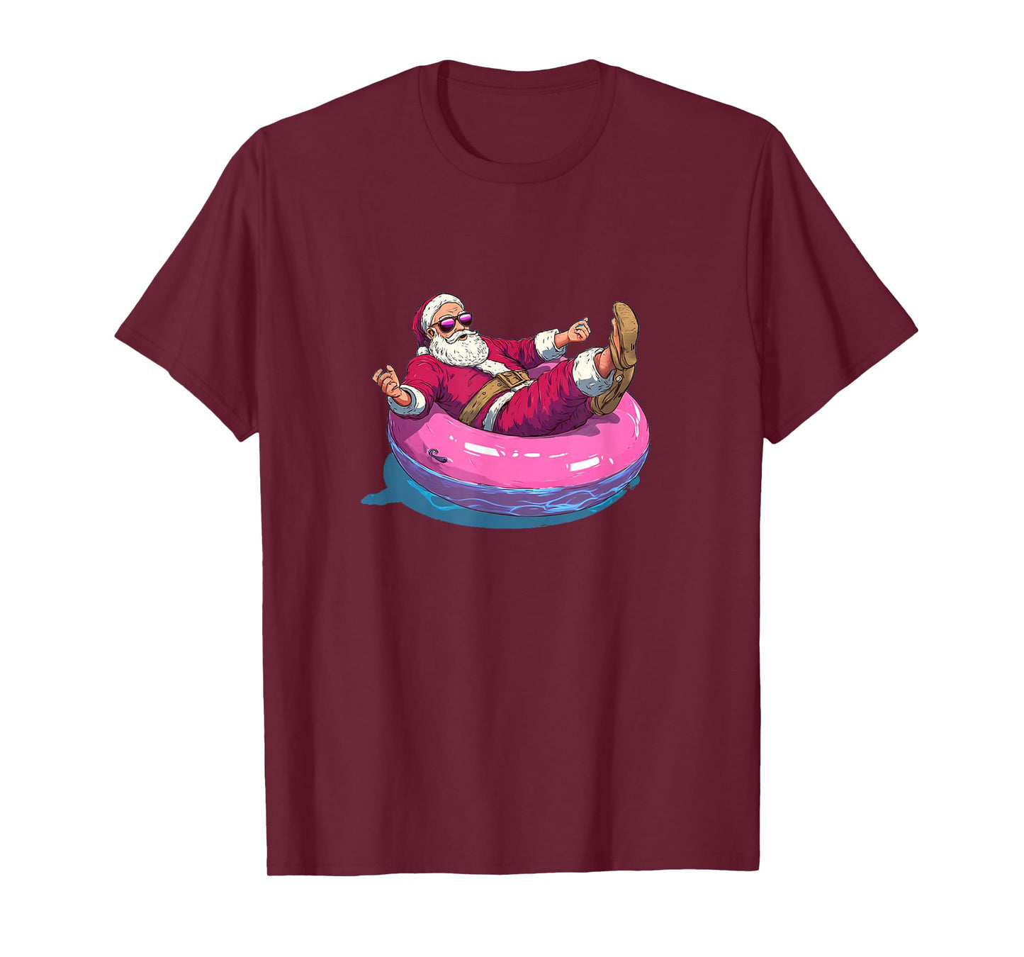 Great Festive Santa Look with Pool Ring for Beach Holiday T-Shirt