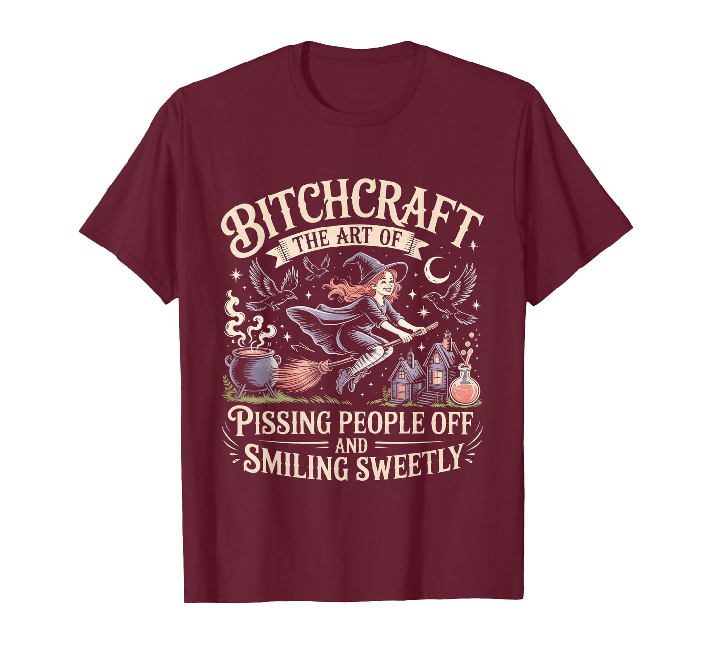 Sarcastic Witch Moonlit Broom Halloween Quote T-Shirt