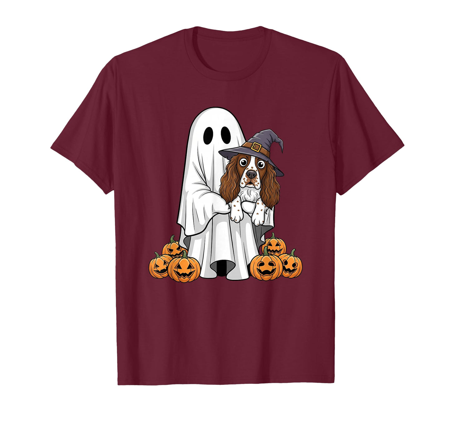 Ghost English Springer Spaniel Pumpkin Halloween Mens Womens T-Shirt