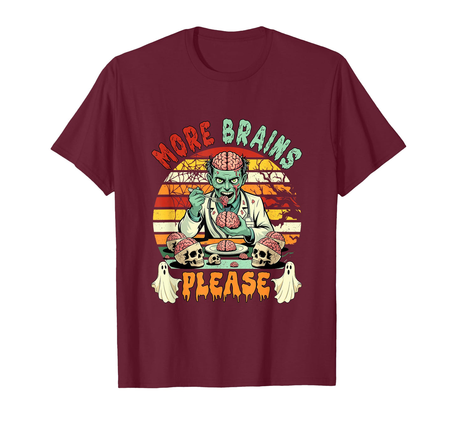 Vintage Brains Funny Joke More Halloween Zombie Costume Man T-Shirt