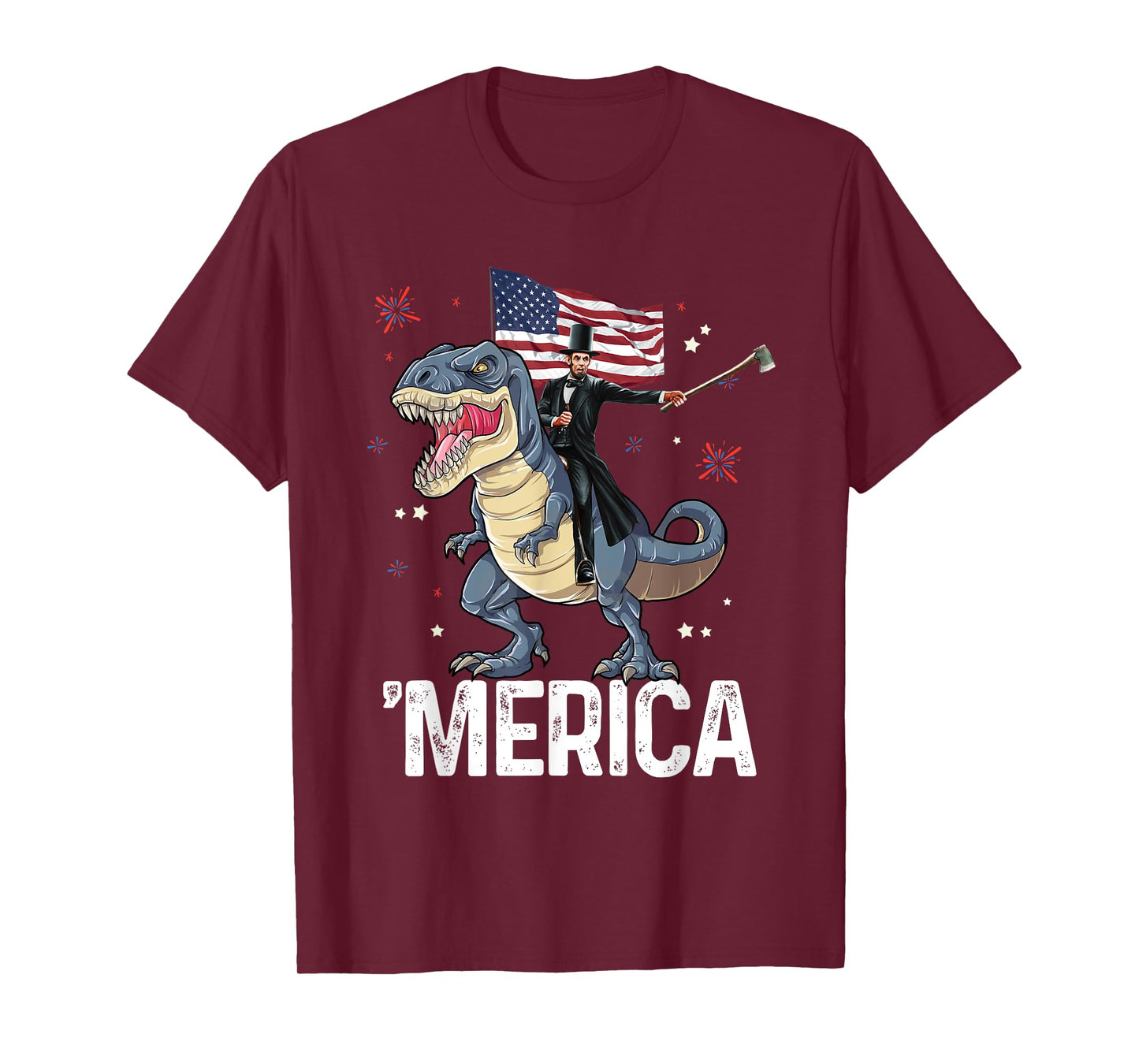American President Lincoln T-Rex Dinosaur Flag Patriotic T-Shirt