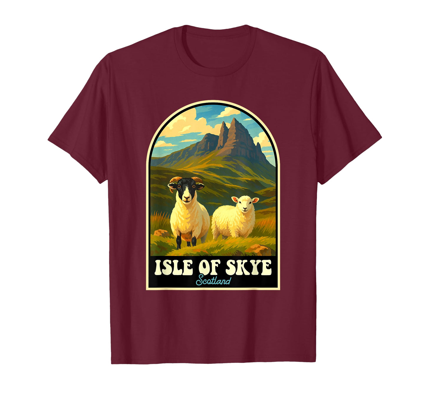 Isle of Skye Scotland Highland Sheep Vintage Travel Design T-Shirt