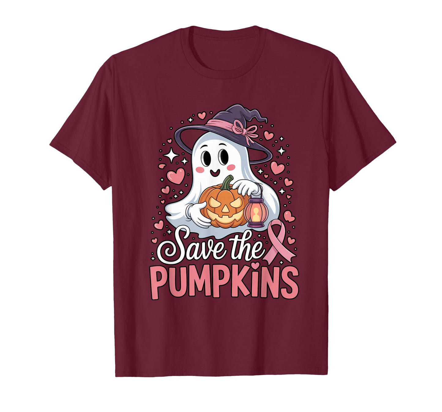 Save The Pumpkins Pink Ribbon Halloween Ghost Breast Cancer T-Shirt