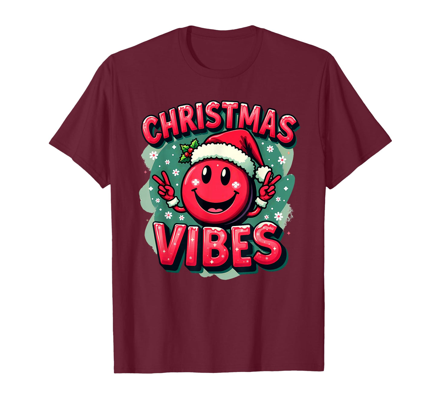Santa Hat Smile Emoticon Christmas Vibes T-Shirt