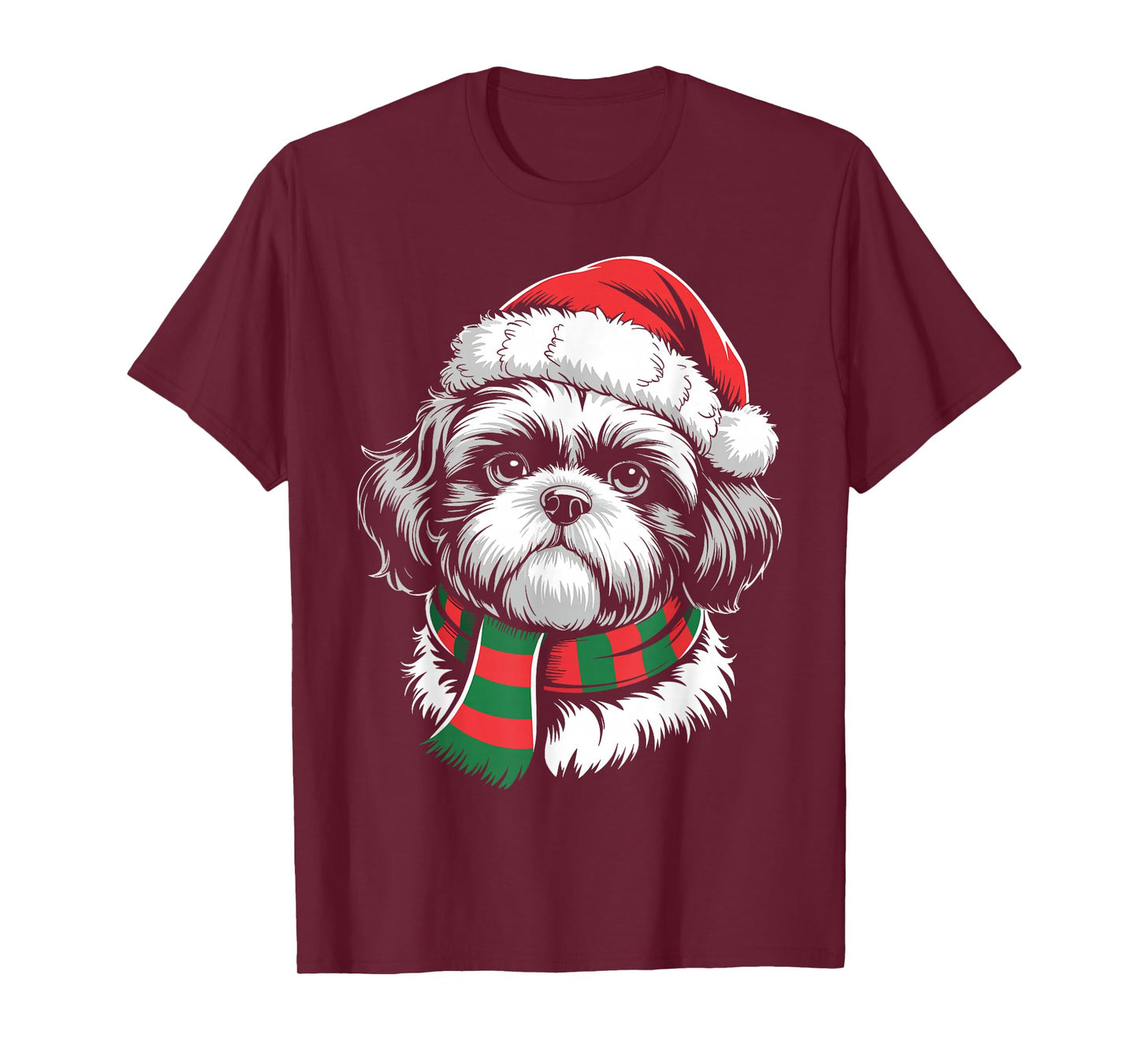 Shih Tzu Dog Xmas Santa Hat Scarf Christmas Costume T-Shirt