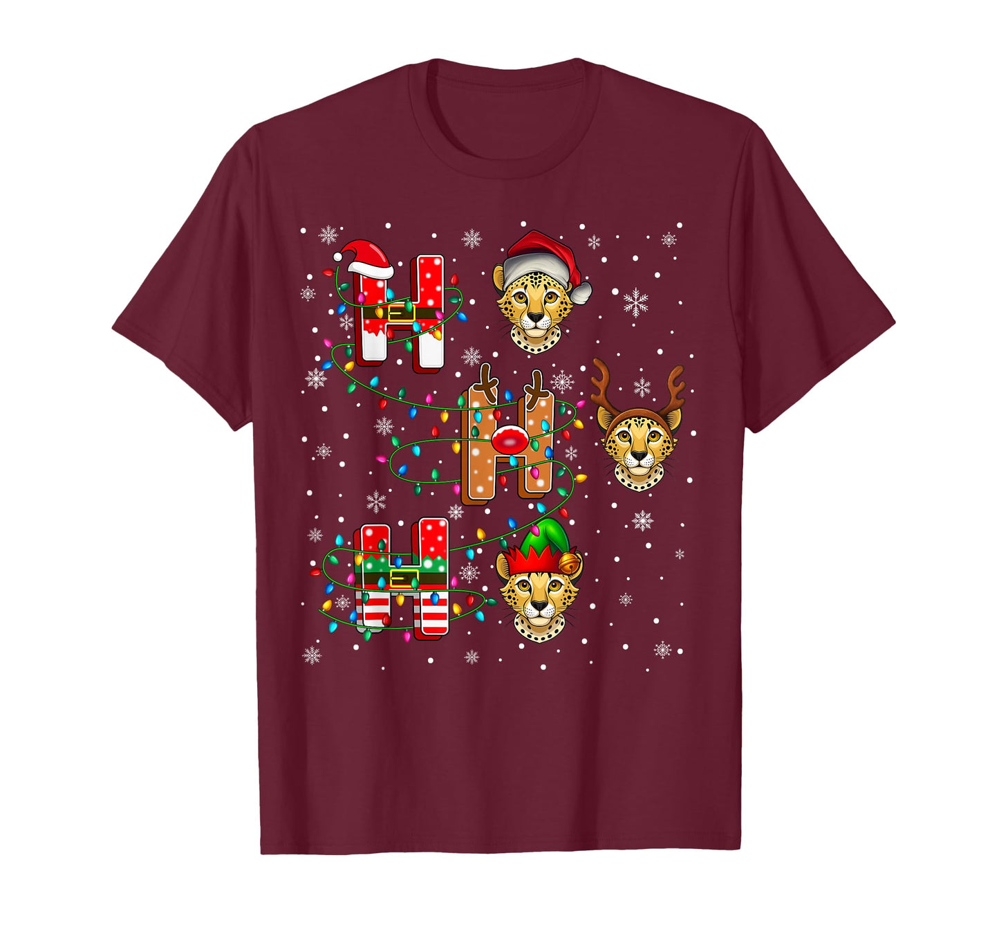 Ho Ho Ho Santa Reindeer Hat Elf Ocelot Animal Christmas T-Shirt