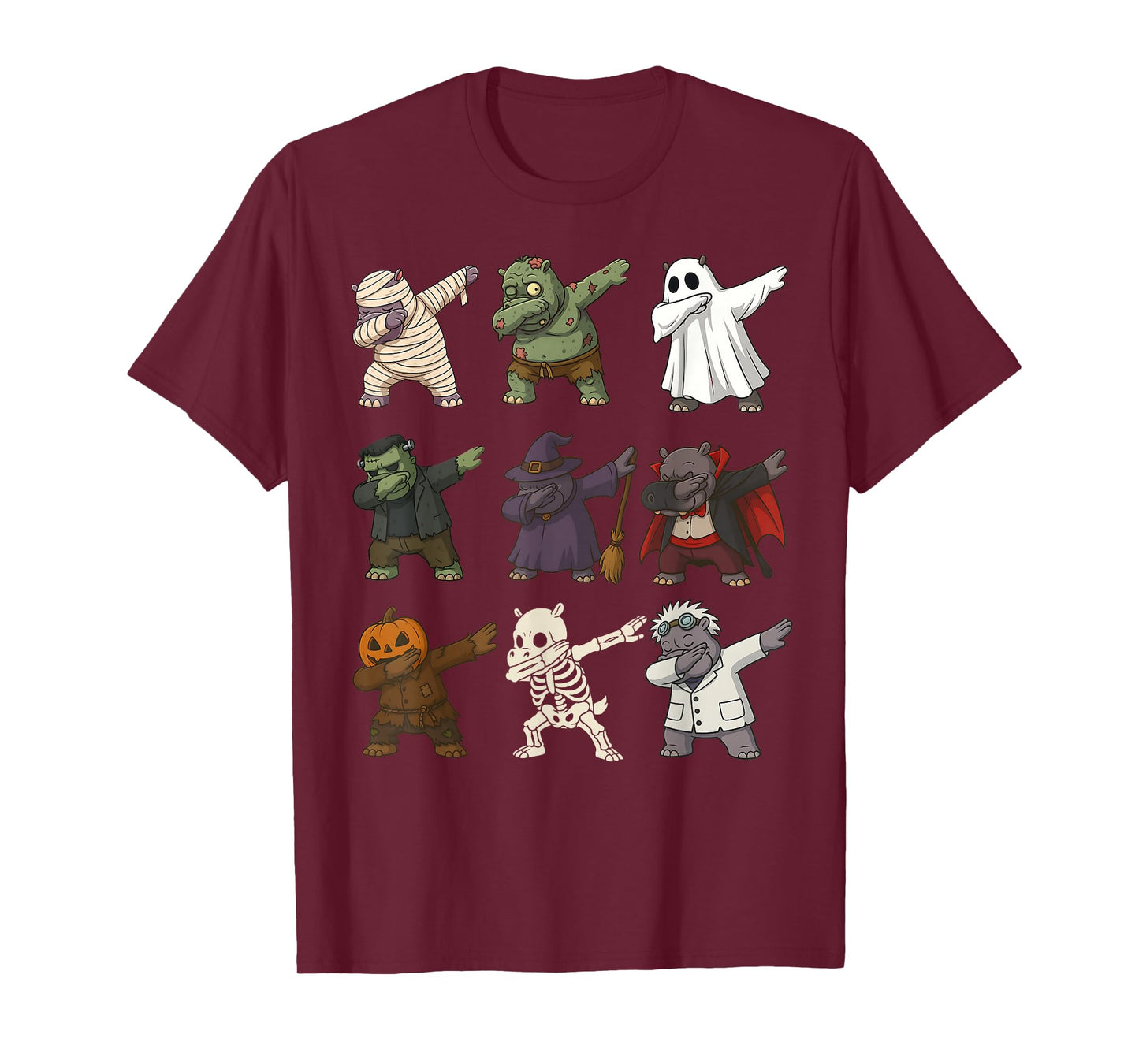 Dabbing Halloween Funny Hippo Ghost Witch Zombie Costume T-Shirt