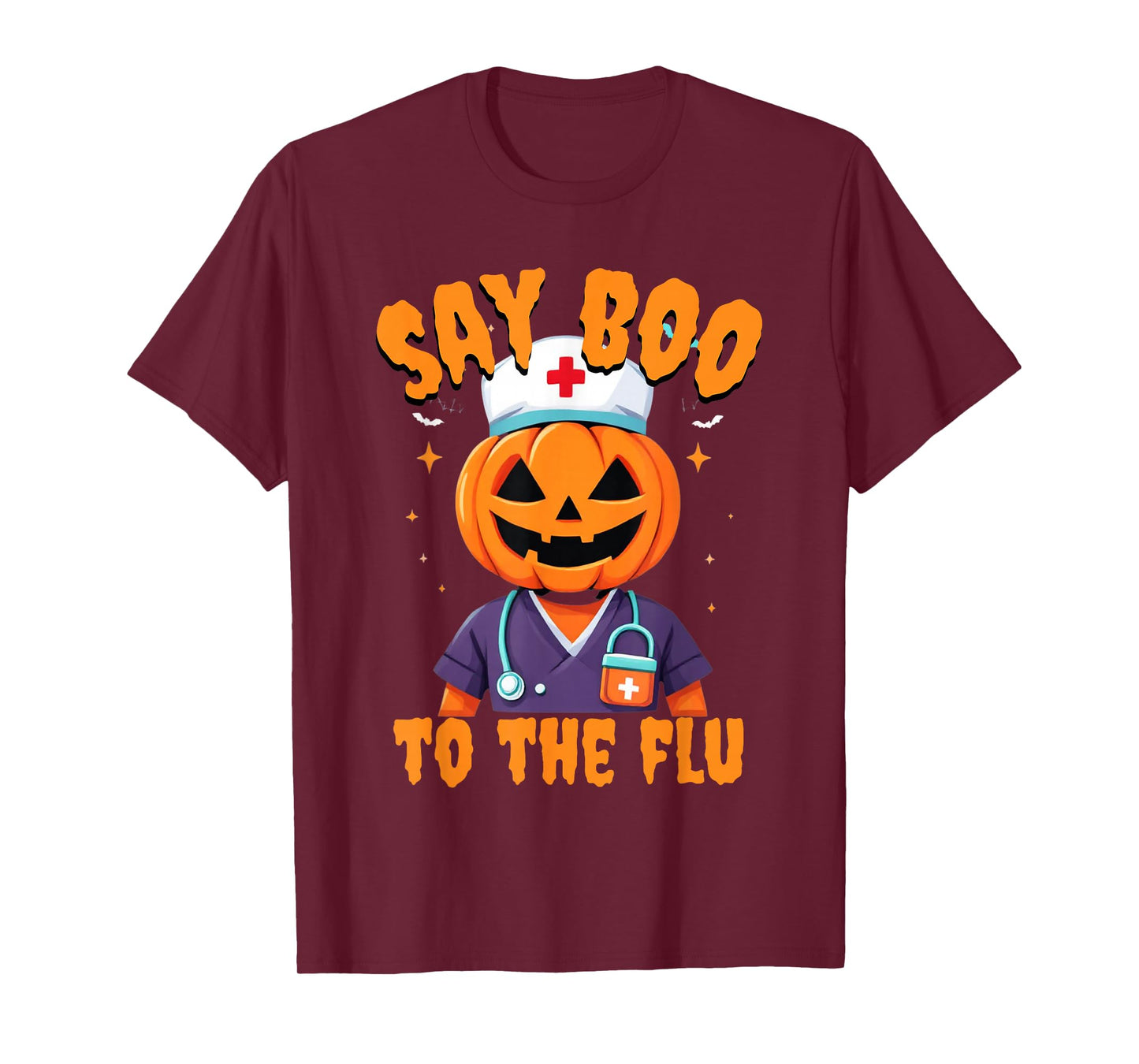 Say Boo to The Flu Nurse Halloween Vaccine Pumpkin Crew T-Shirt