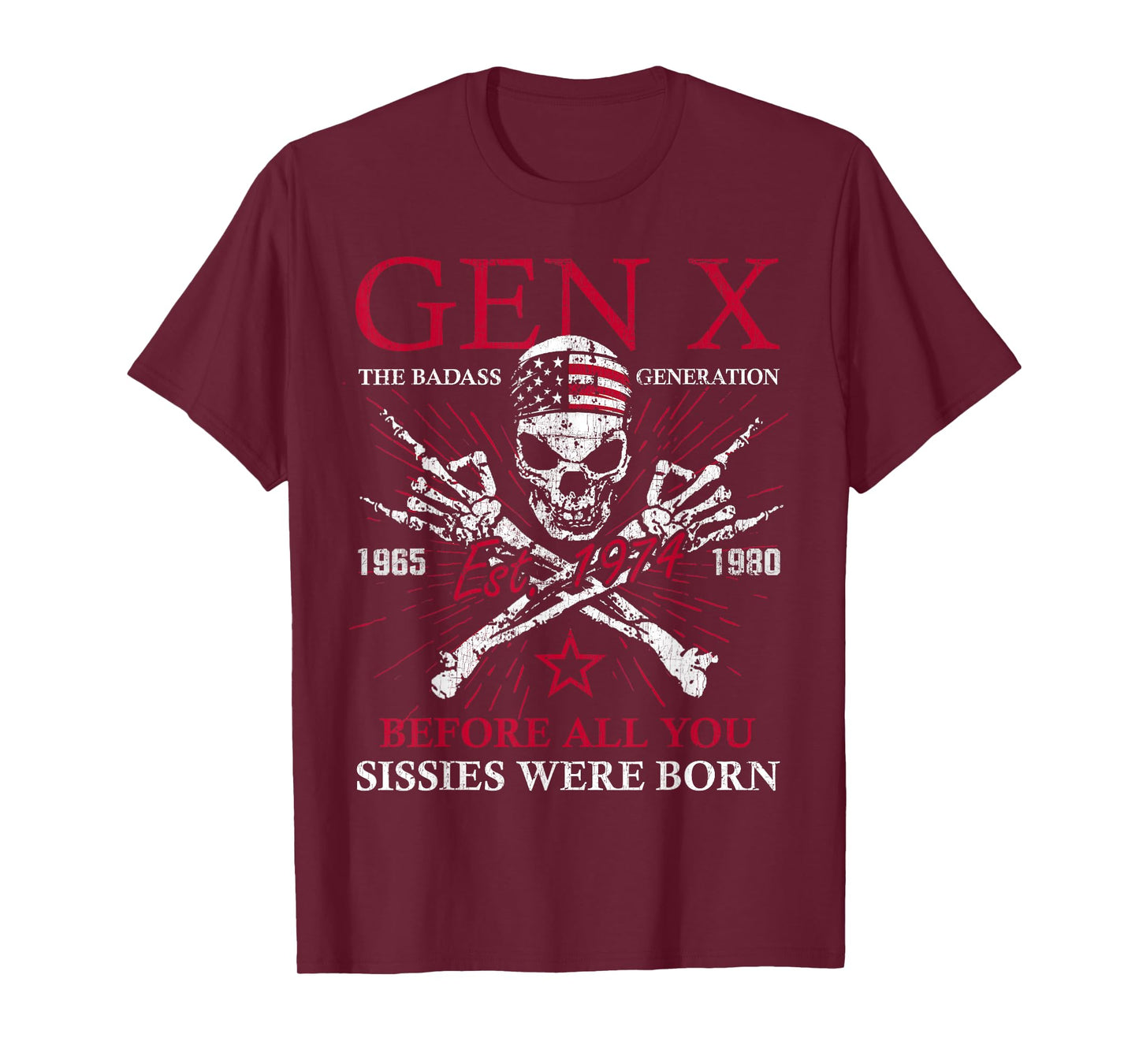 Vintage Gen X Est 1974 The Badass Generation Skull Skeleton T-Shirt