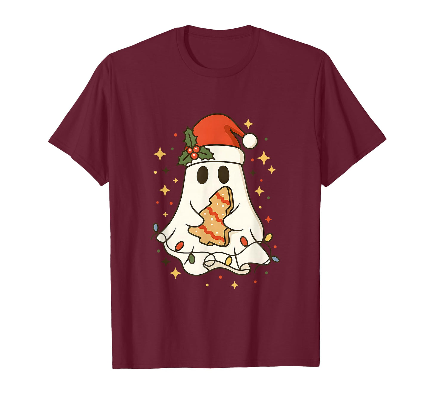 Cute Christmas Ghost with Santa Hat and Cookie T-Shirt
