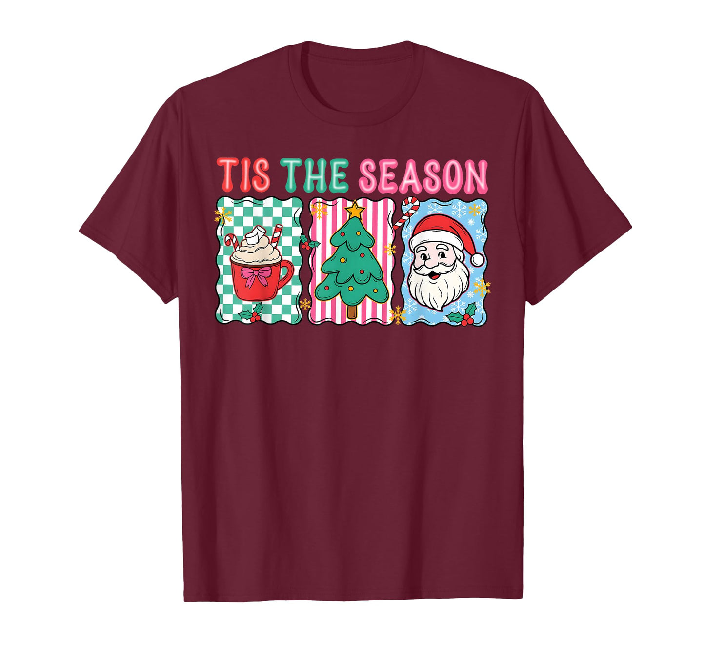 Preppy Hot Cocoa Santa Claus Christmas Tree Tis' The Season T-Shirt