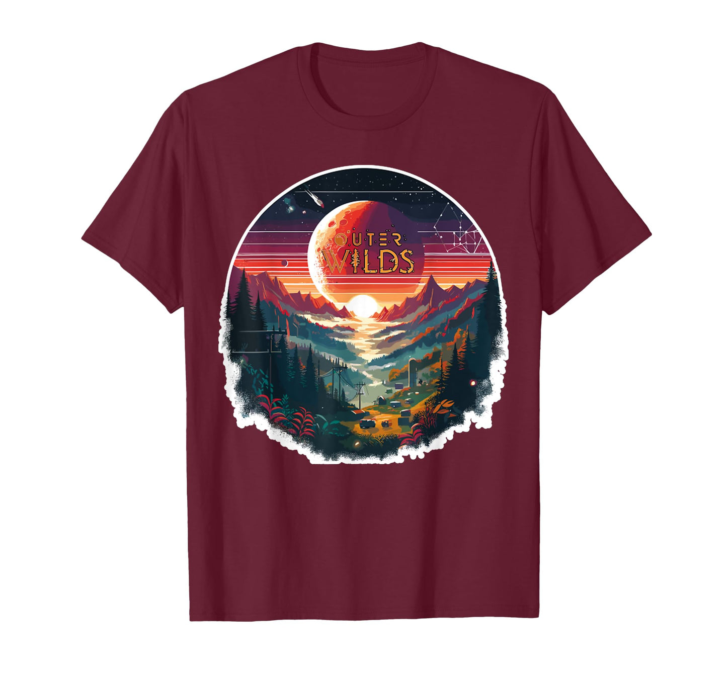 Outer Wilds Text Moon Mountain Forest Tree House Sun T-Shirt