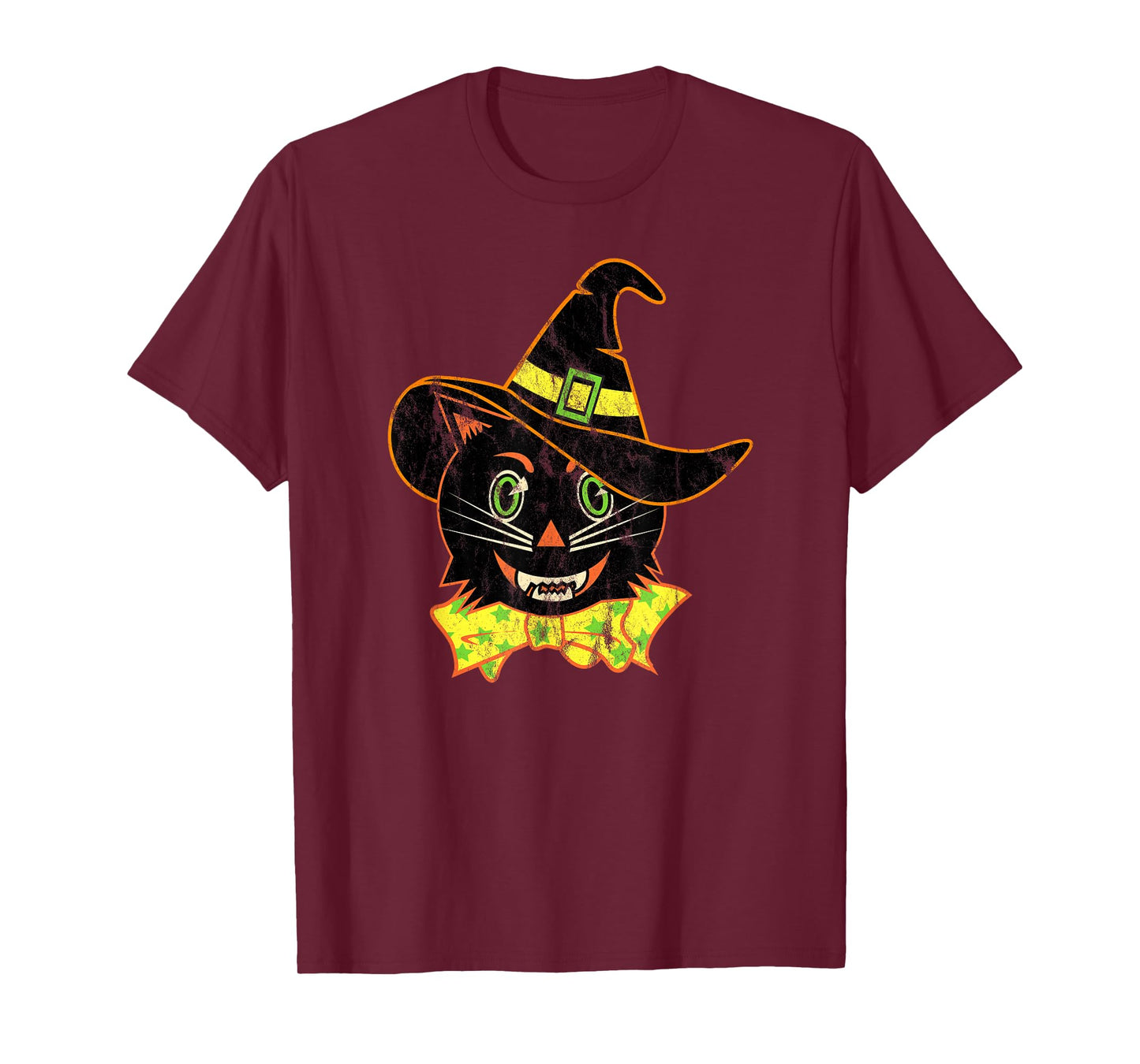 Vintage Halloween Witch Hat Cat T-Shirt