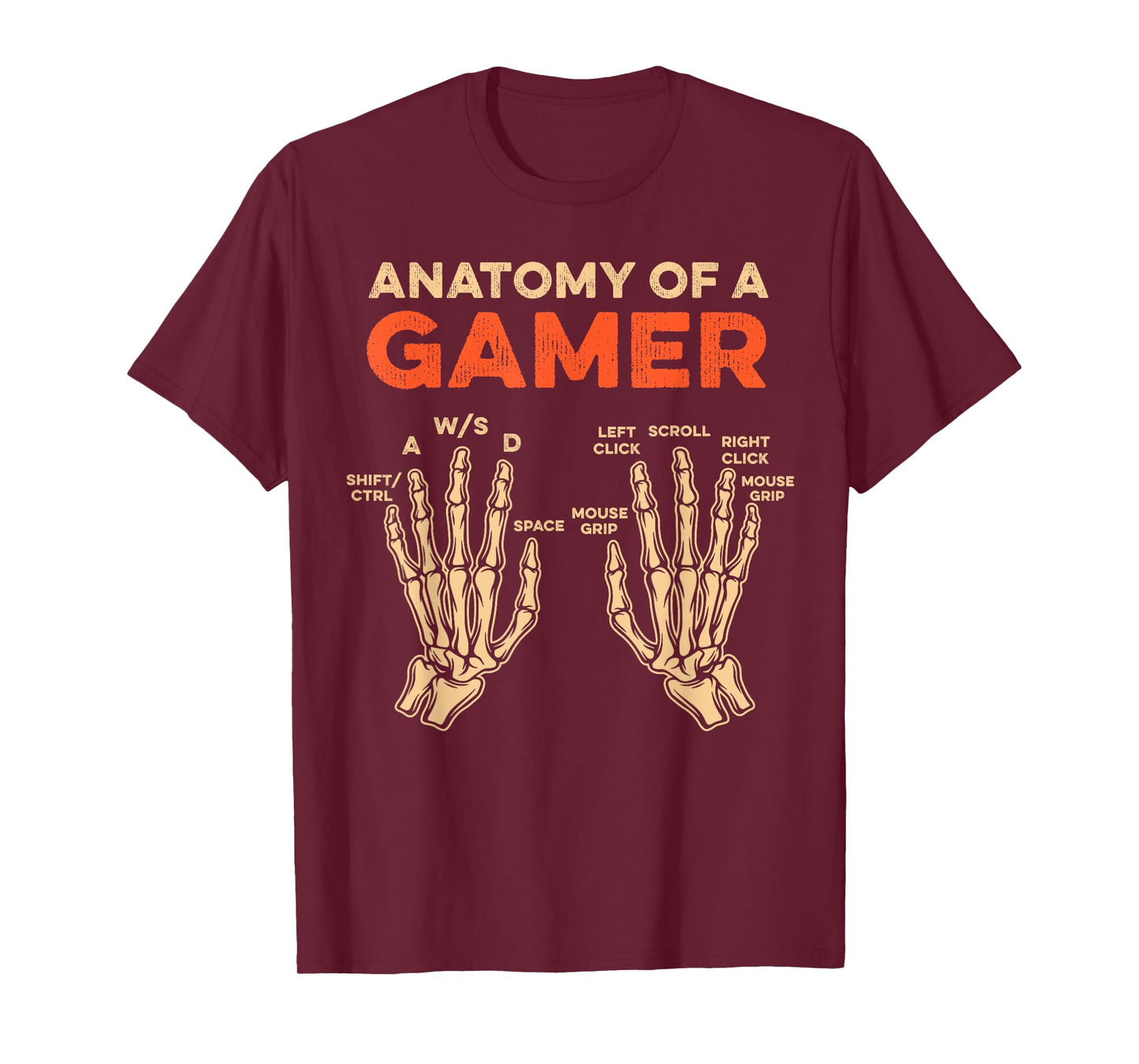 Anatomy Of A Gamer Skeleton Hand Funny Men Boys Kids Teens T-Shirt