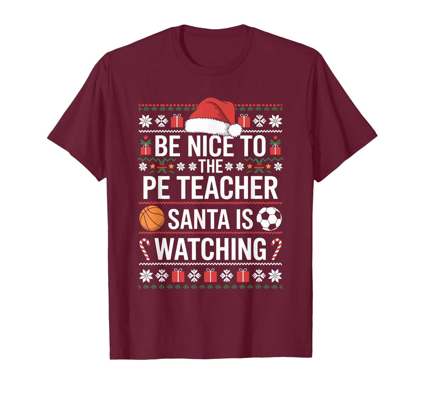 PE Teacher Ugly Christmas Sweater Physical Education Xmas T-Shirt