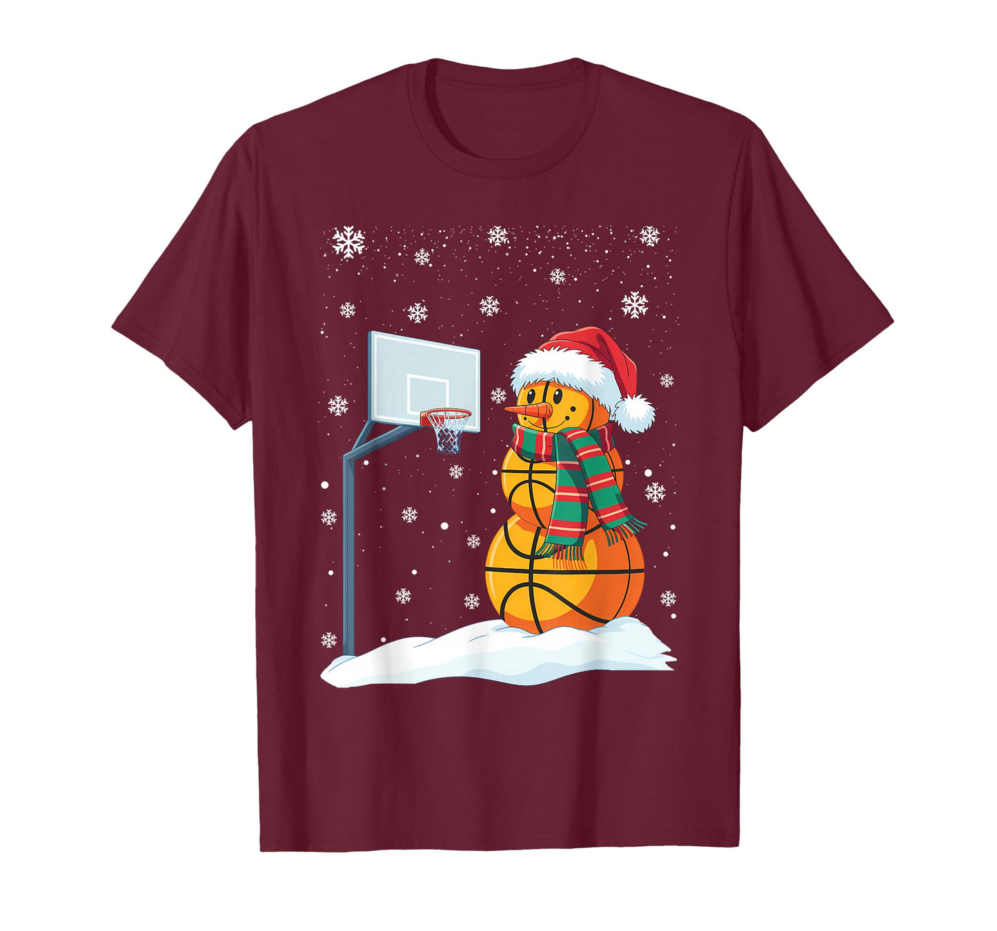 Basketball Snowman Santa Claus Christmas Hat Funny Baller T-Shirt