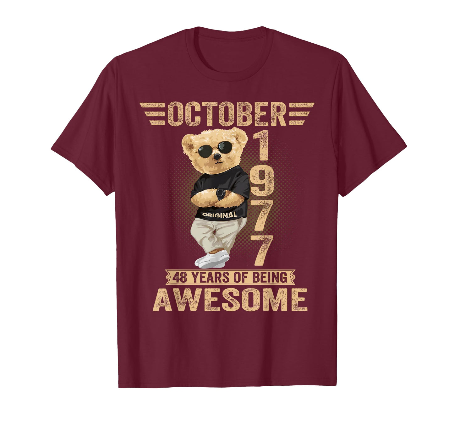 October 48th Birthday Men Women 1977 Awesome Teddy Bear T-Shirt