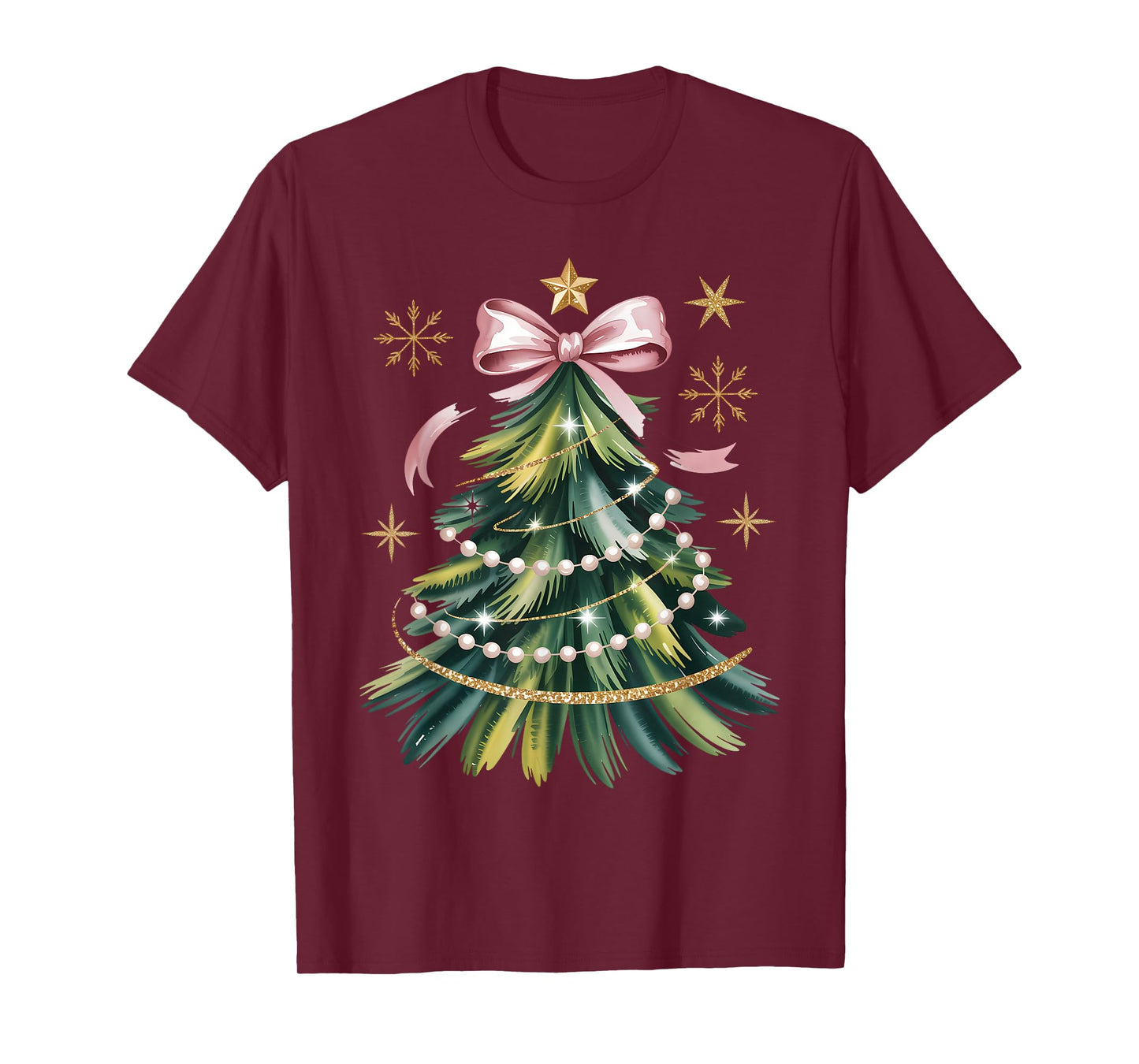 Coquette Bow Christmas Tree Holiday Girly Outfit Women Girls T-Shirt