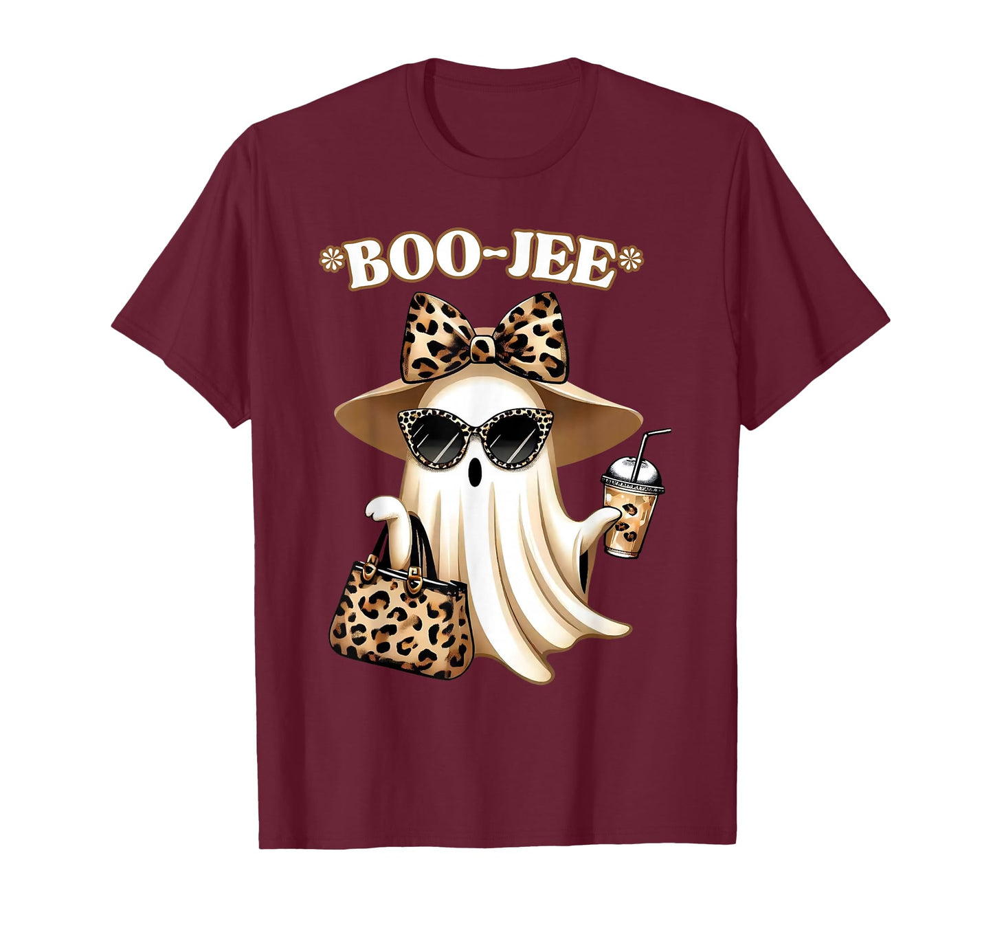 Coquette Leopard Ghost Coffee Boo-JEE Halloween Boujee Ghost T-Shirt