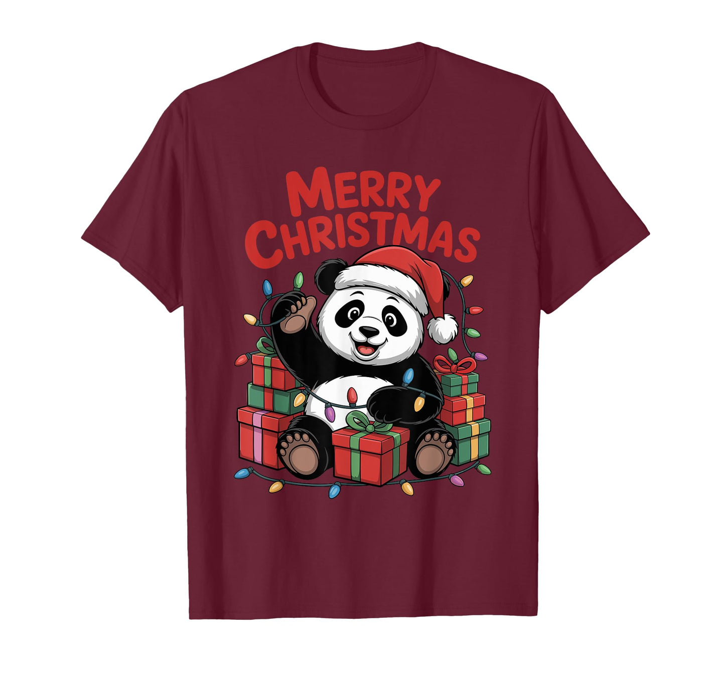 Funny Panda Santa Hat Animals Lovers Ugly Christmas Pajamas T-Shirt