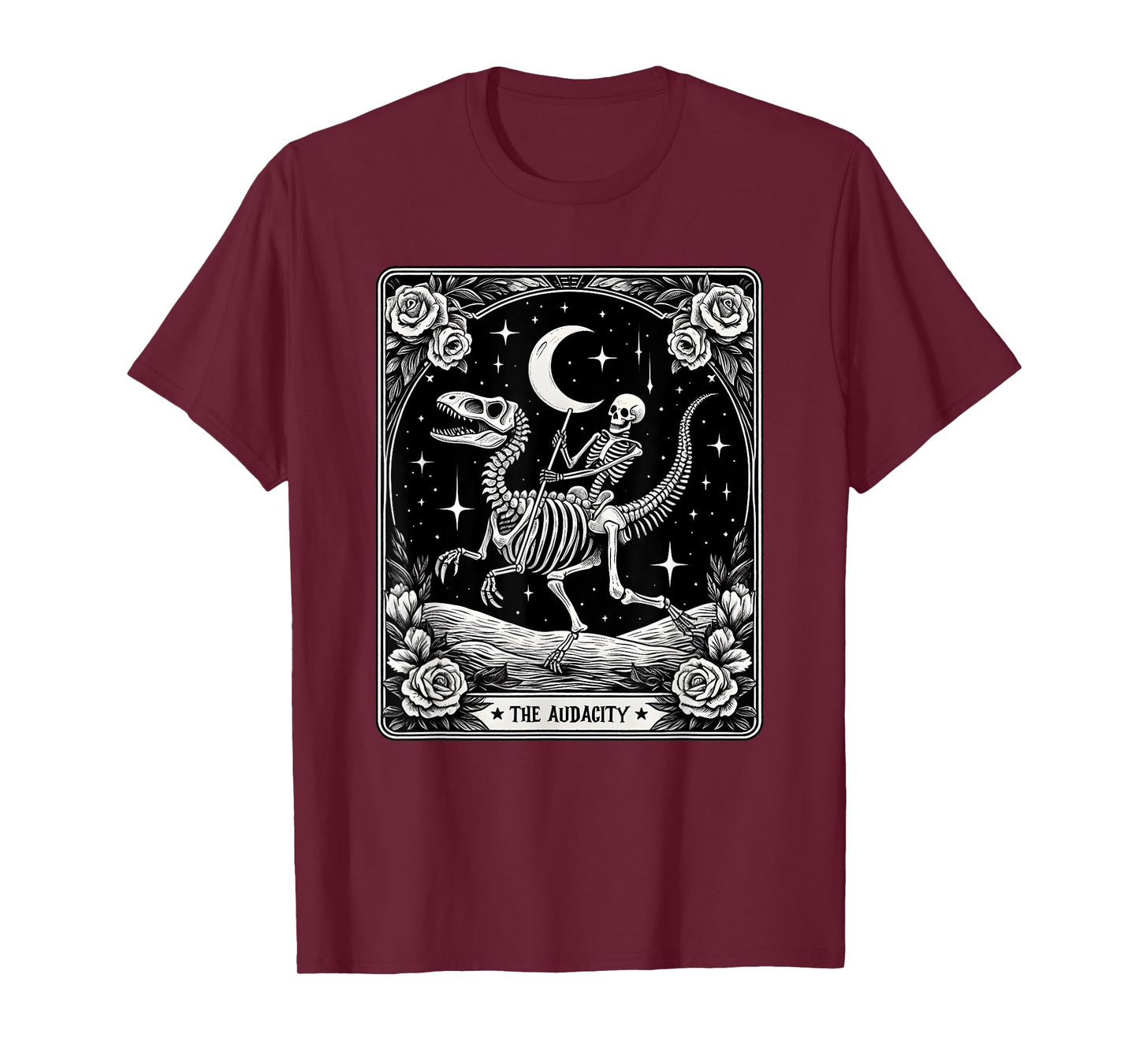 The Audacity Skeleton Riding Dinosaur Tarot Card Halloween T-Shirt