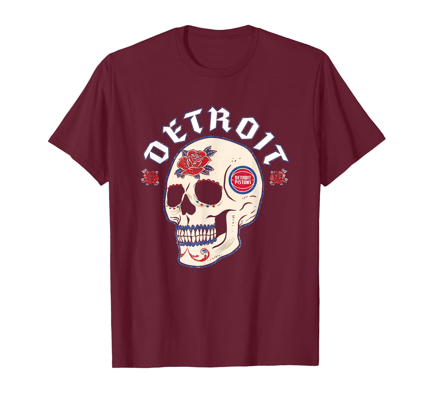 NBA Detroit Pistons Halloween Floral Skull T-Shirt