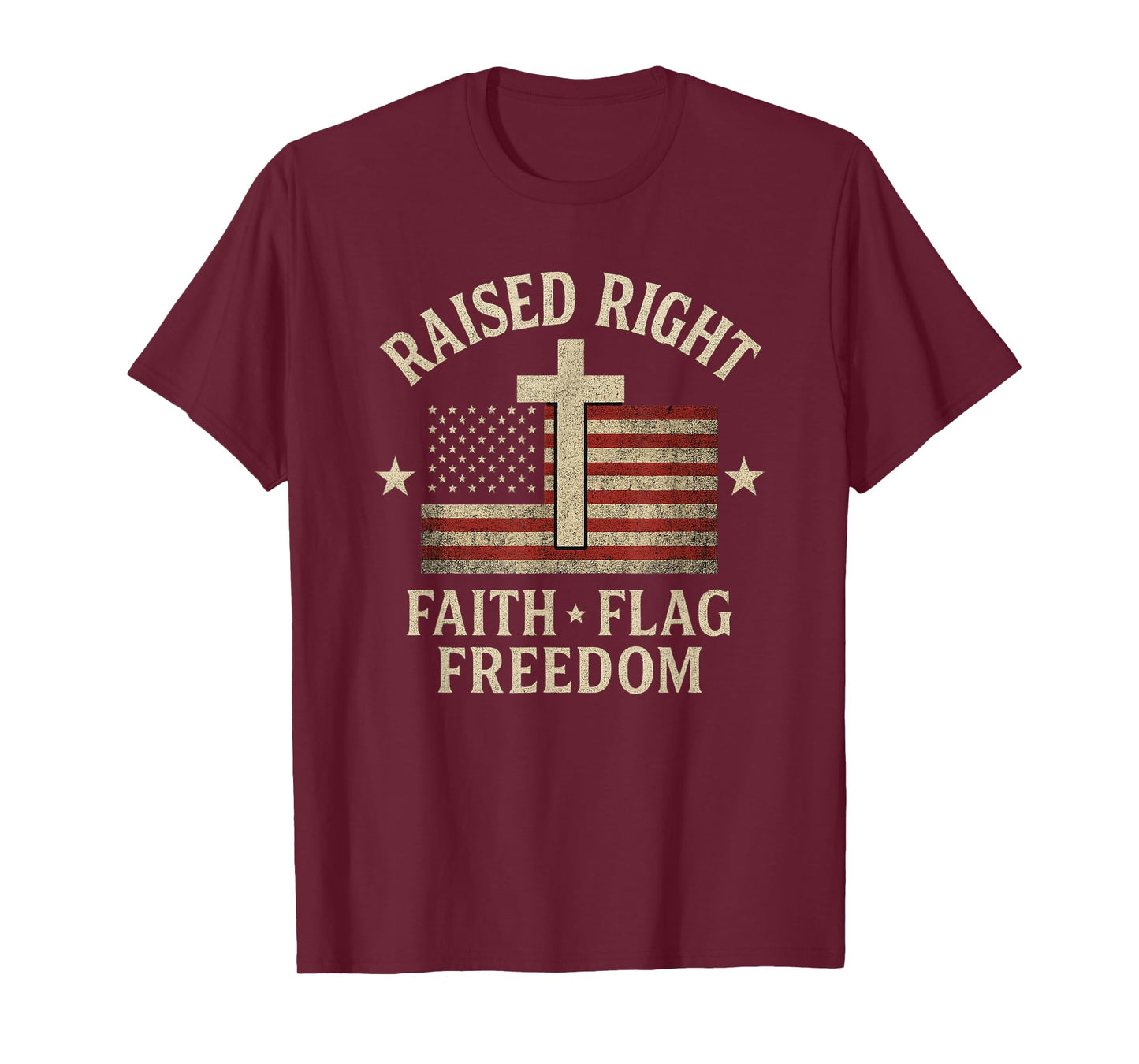 Raised Right Faith Flag Freedom USA Vintage T-Shirt