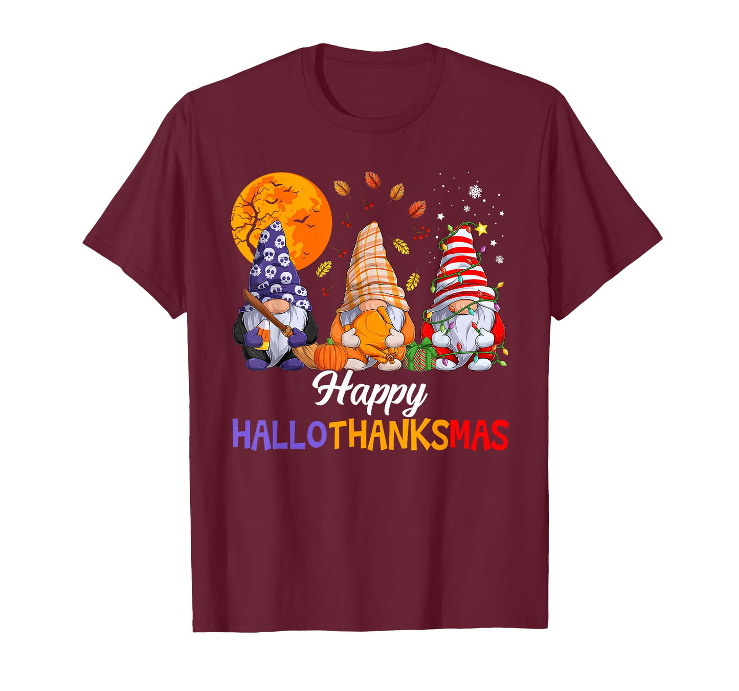 Happy Hallothanksmas Gnomes Lover Halloween Merry Christmas T-Shirt